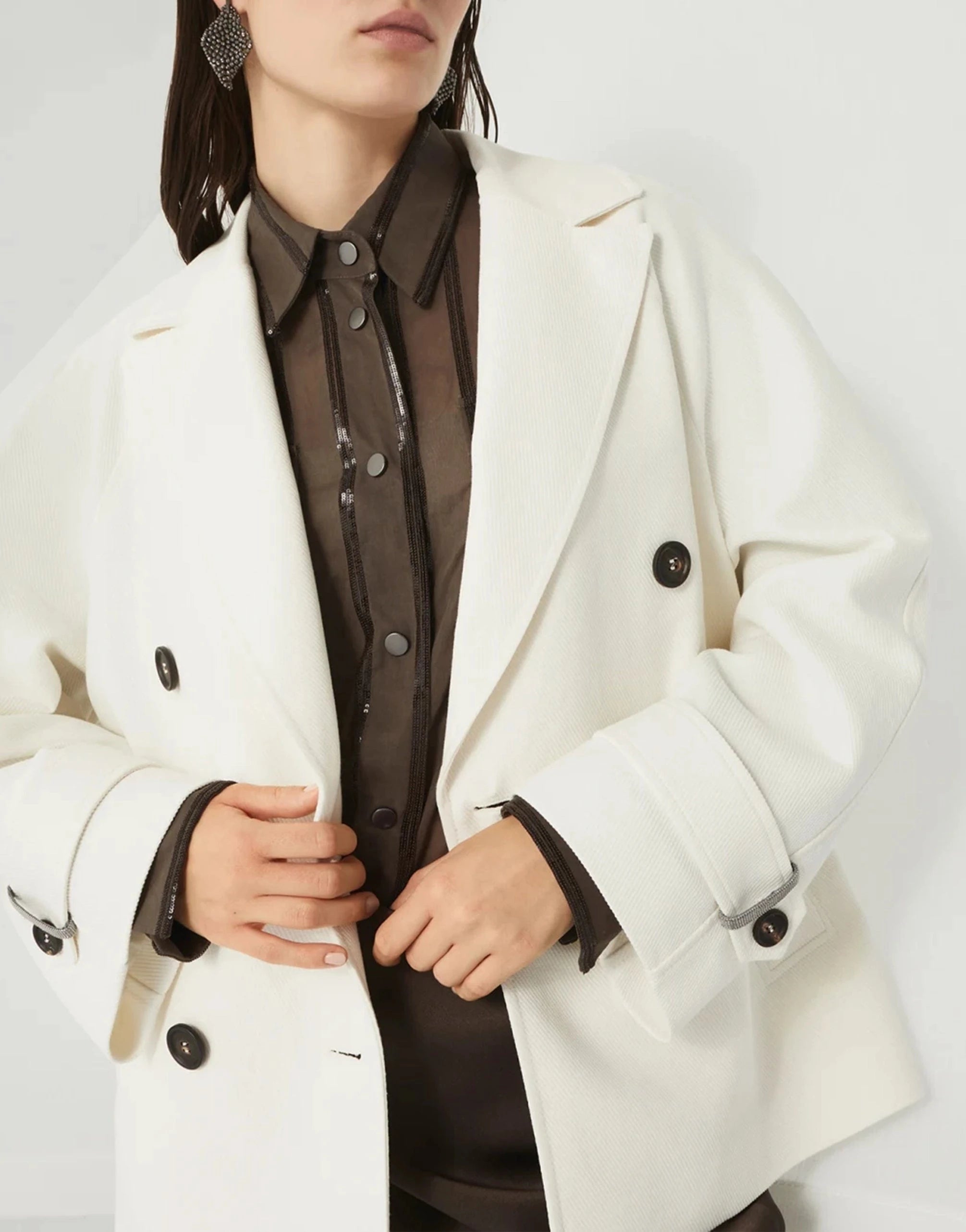 Brunello Cucinelli Cavalry Monili-Embellished Pea Coat