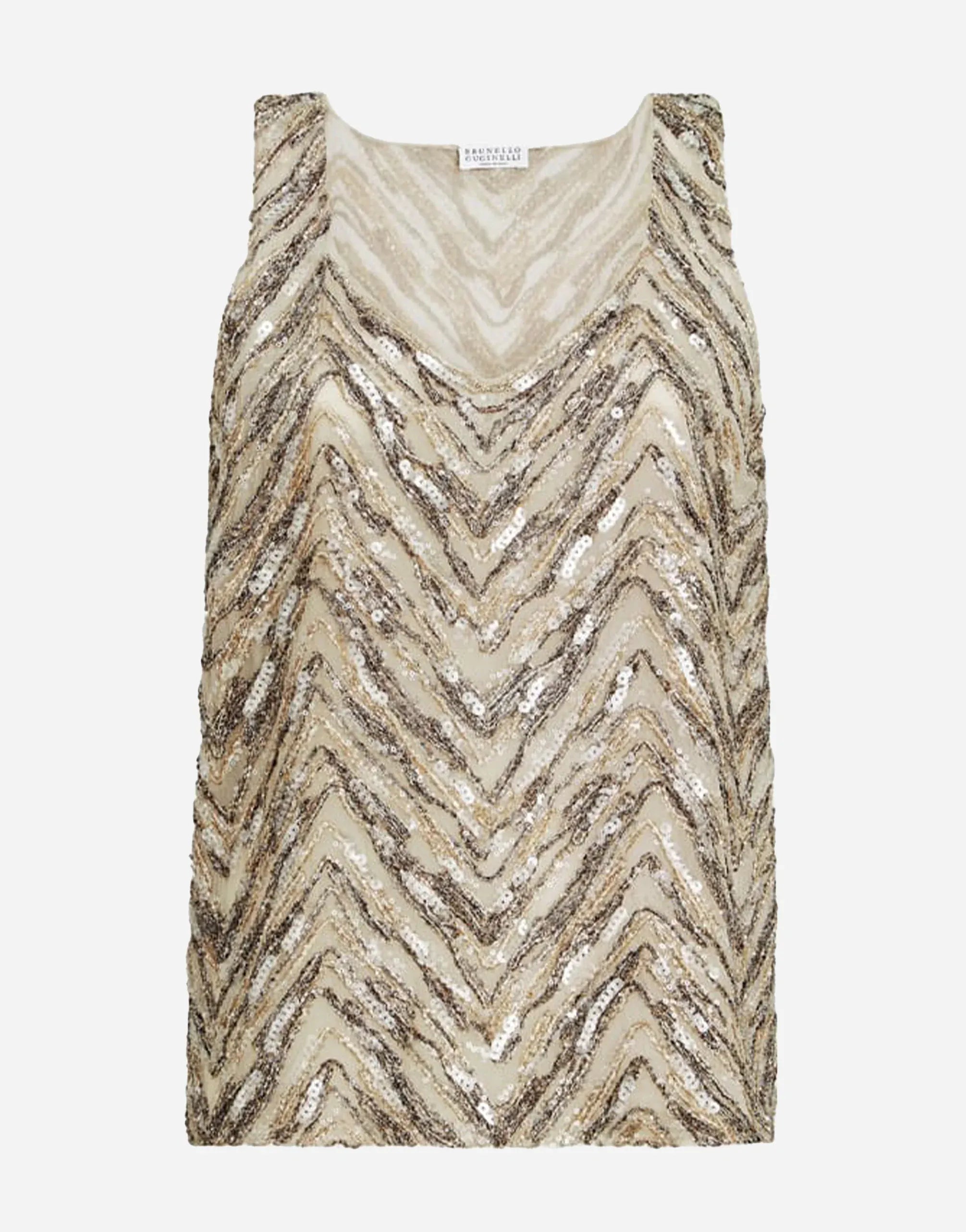 Brunello Cucinelli Chevron Embroidery Dazzling Top
