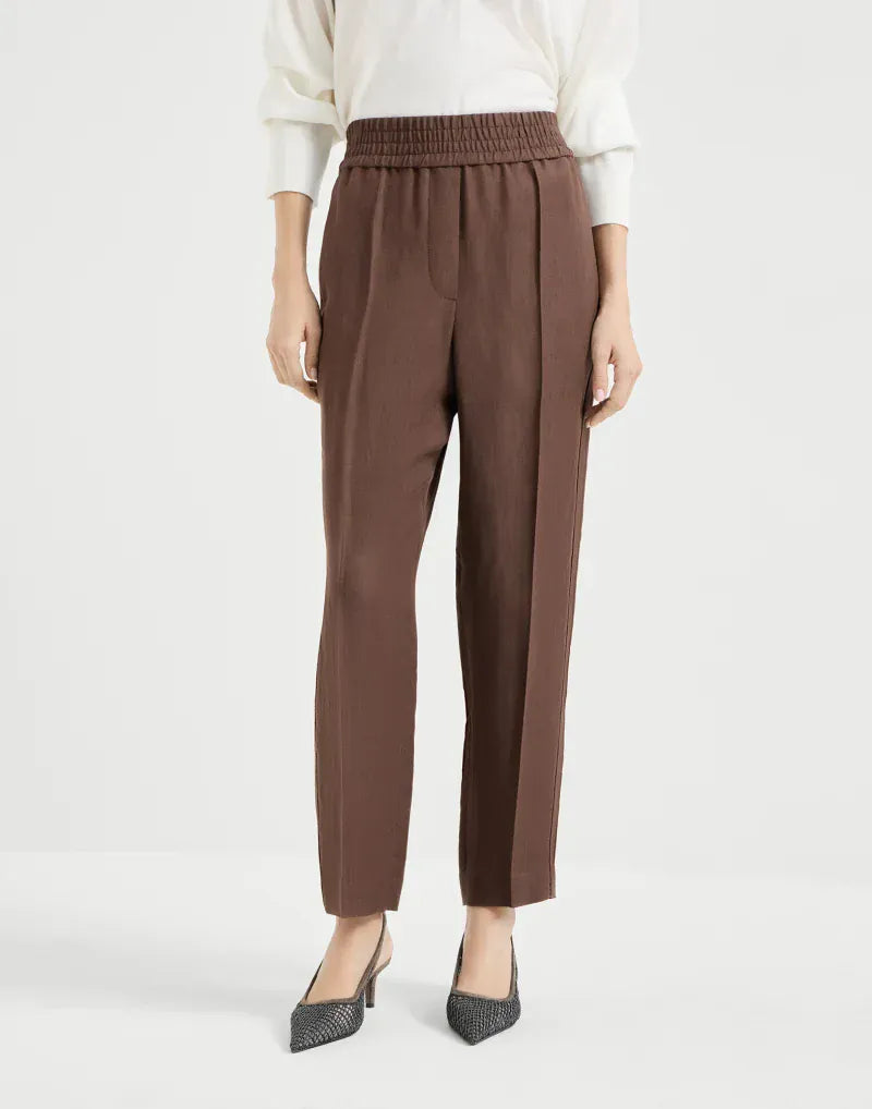 Brunello Cucinelli Cocoa Fluid Twill Baggy Trousers