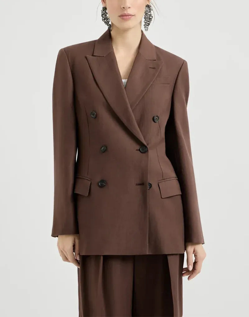 Brunello Cucinelli Cocoa Fluid Twill Monili Blazer