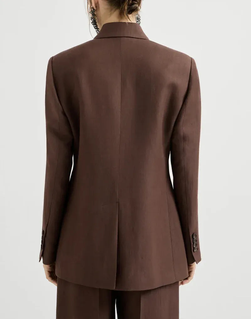 Brunello Cucinelli Cocoa Fluid Twill Monili Blazer
