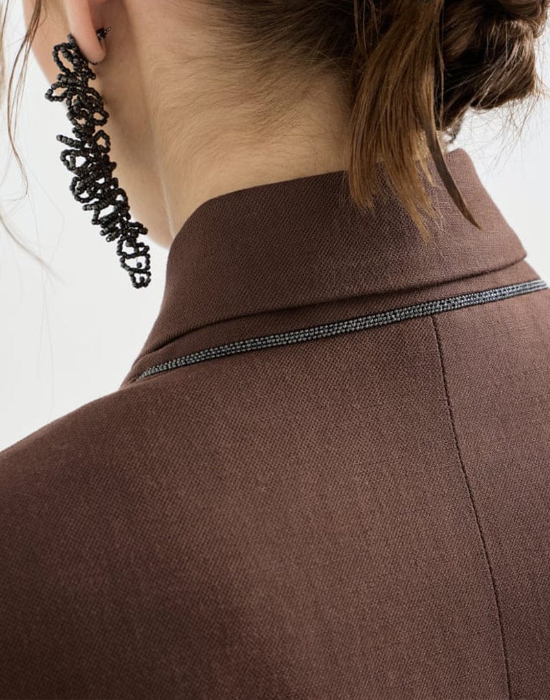 Brunello Cucinelli Cocoa Fluid Twill Monili Blazer