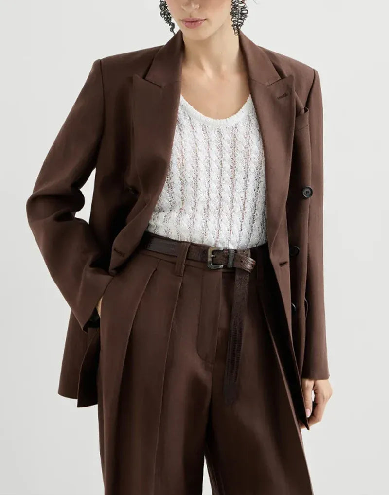 Brunello Cucinelli Cocoa Fluid Twill Monili Blazer