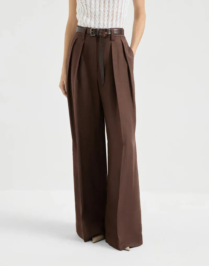 Brunello Cucinelli Cocoa Fluid Twill Sartorial Wide Trousers
