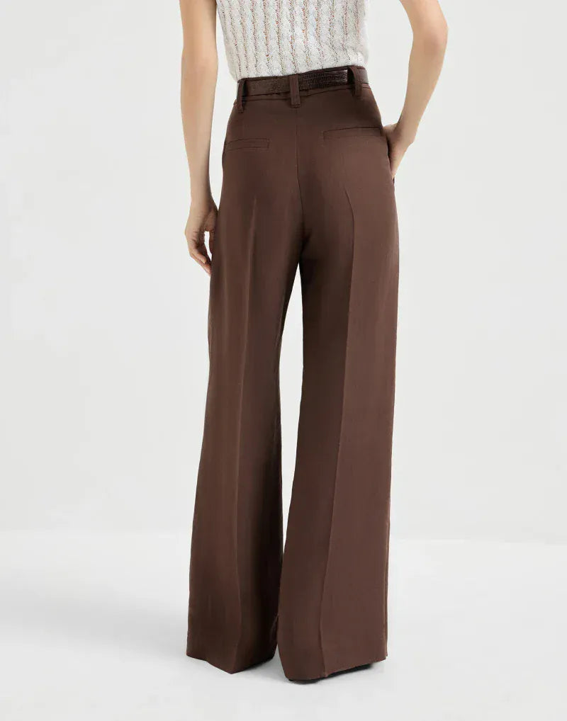 Brunello Cucinelli Cocoa Fluid Twill Sartorial Wide Trousers