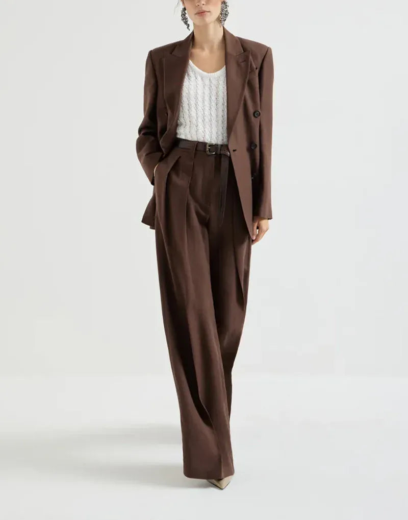 Brunello Cucinelli Cocoa Fluid Twill Sartorial Wide Trousers