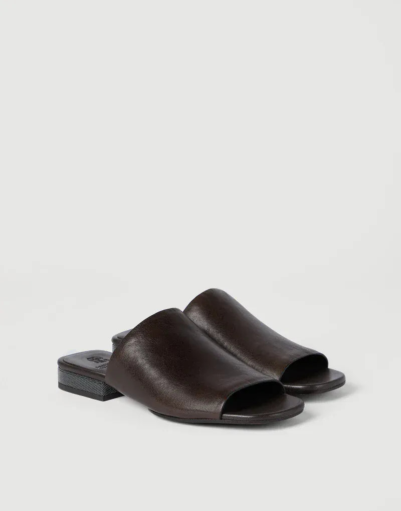 Brunello Cucinelli Cocoa Riding Monili Leather Mules