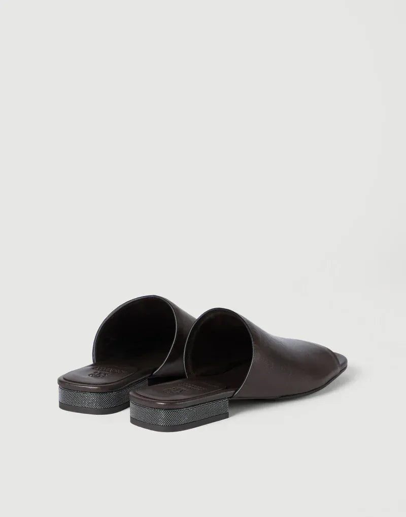 Brunello Cucinelli Cocoa Riding Monili Leather Mules