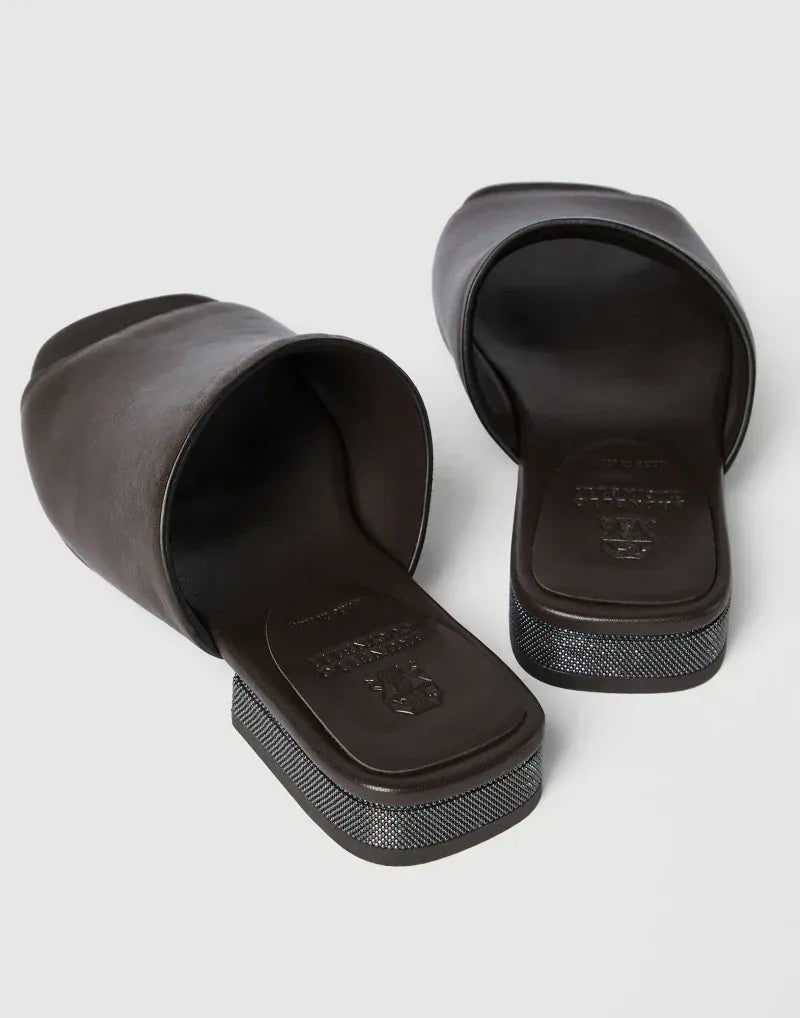 Brunello Cucinelli Cocoa Riding Monili Leather Mules