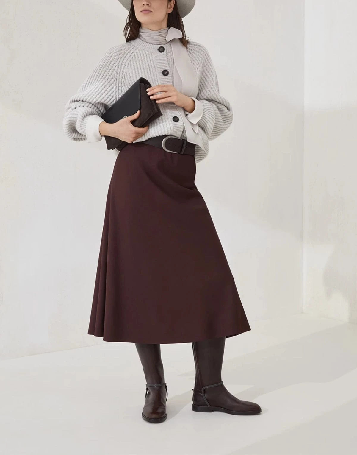 Brunello Cucinelli Comfort Twill Flute Skirt