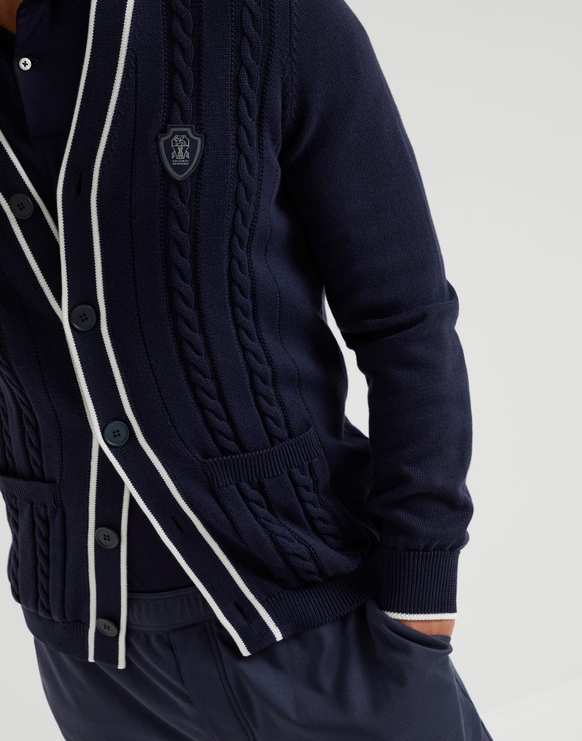 Brunello Cucinelli Cotton Cable Knit Logo Cardigan