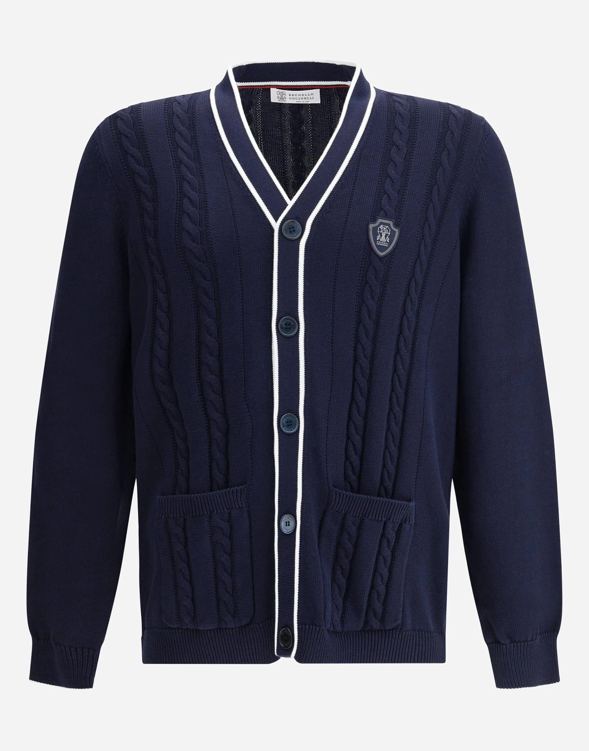 Brunello Cucinelli Cotton Cable Knit Logo Cardigan