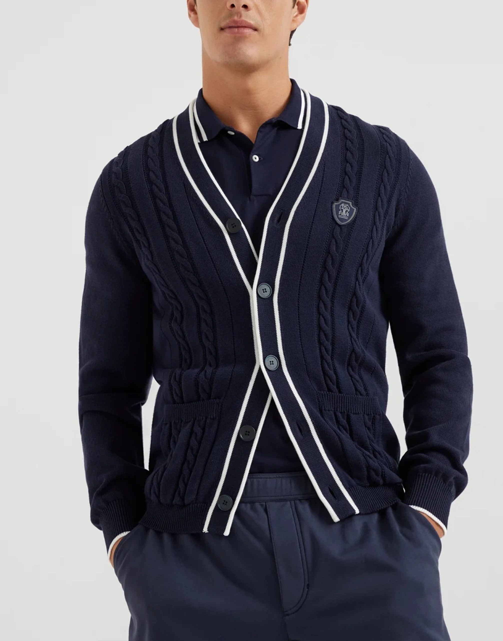 Brunello Cucinelli Cotton Cable Knit Logo Cardigan