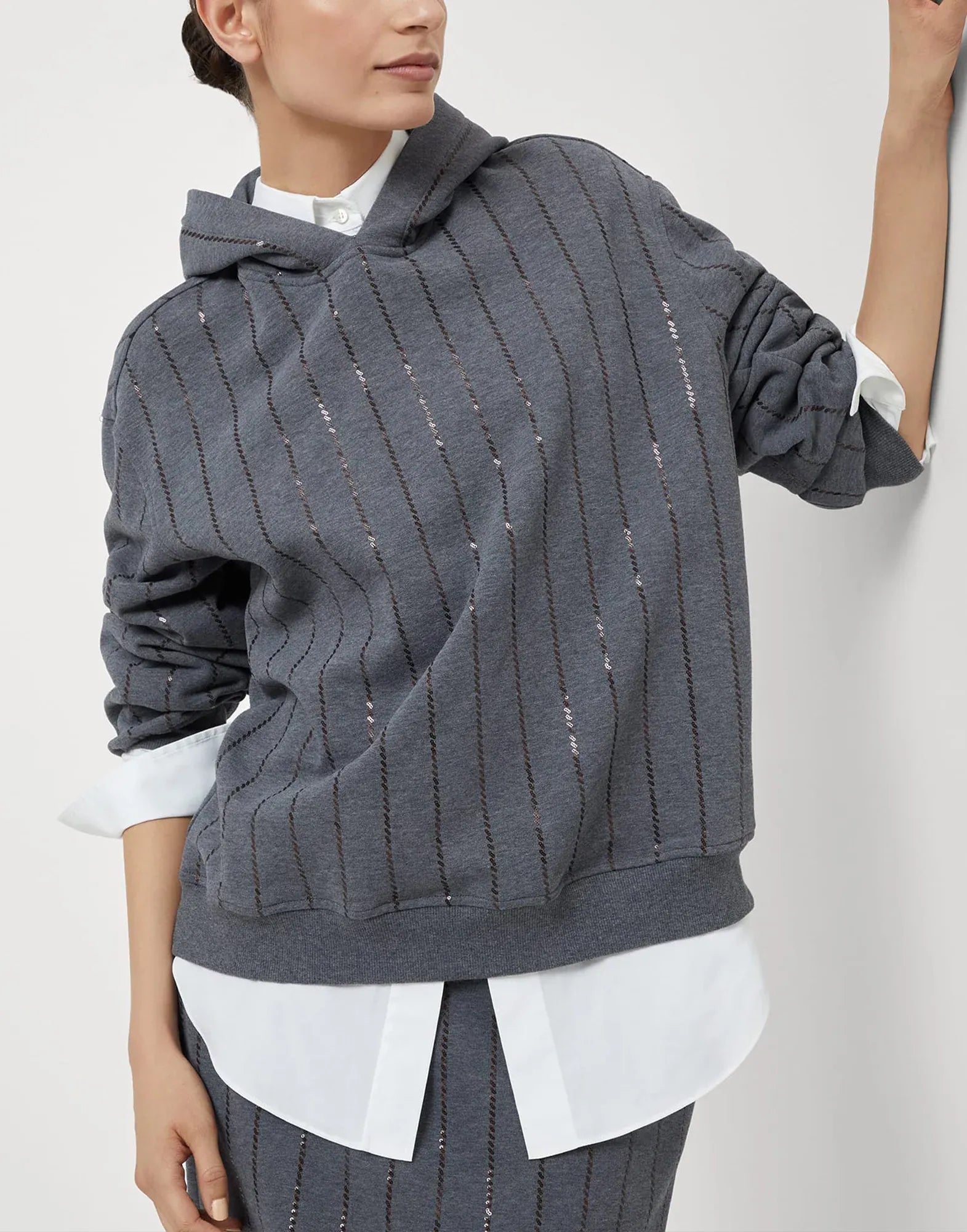 Brunello Cucinelli Cotton Dazzling Chalk Stripe Hooded Sweatshirt