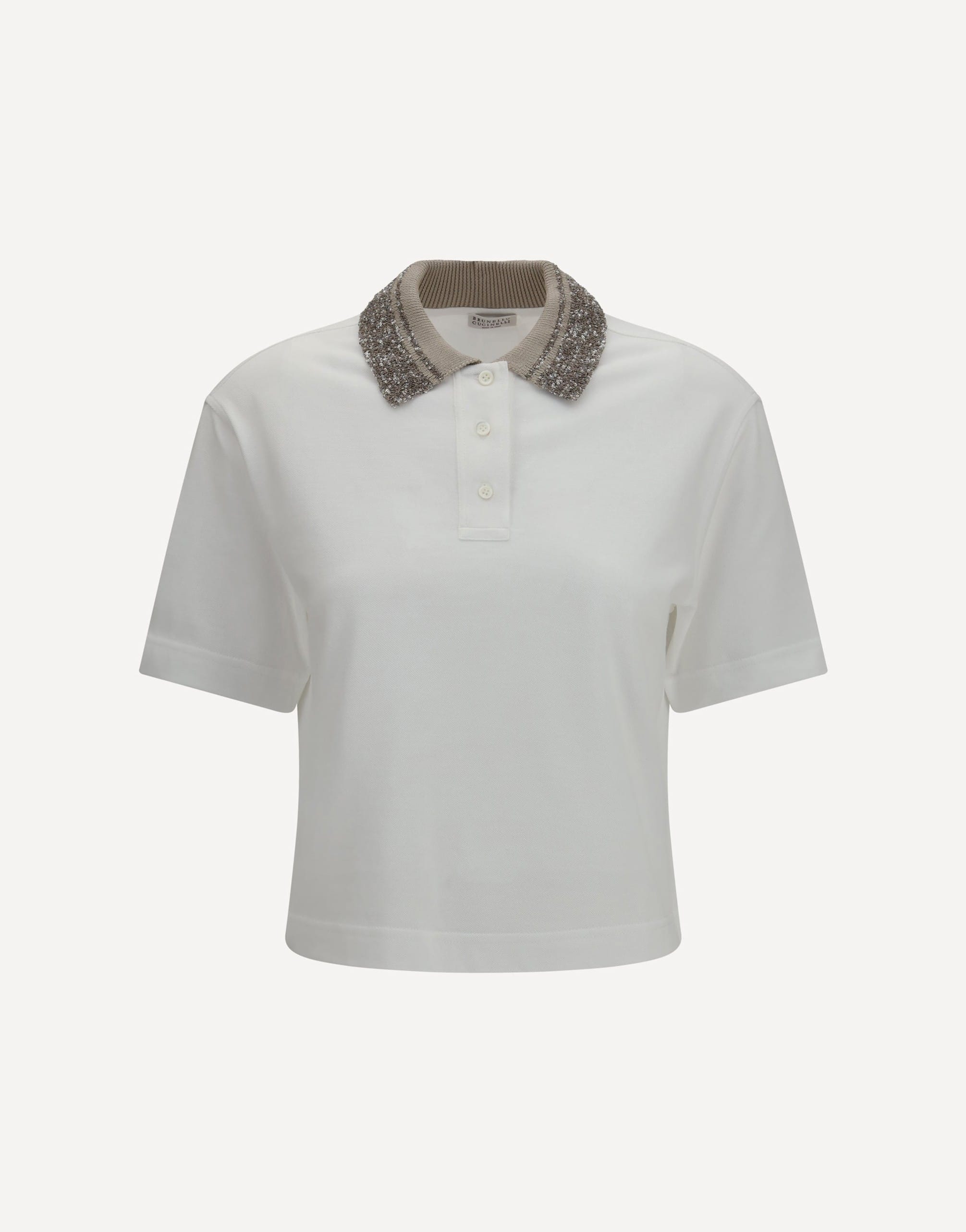 Brunello Cucinelli Cotton Jersey Polo With Dazzling Knit Collar