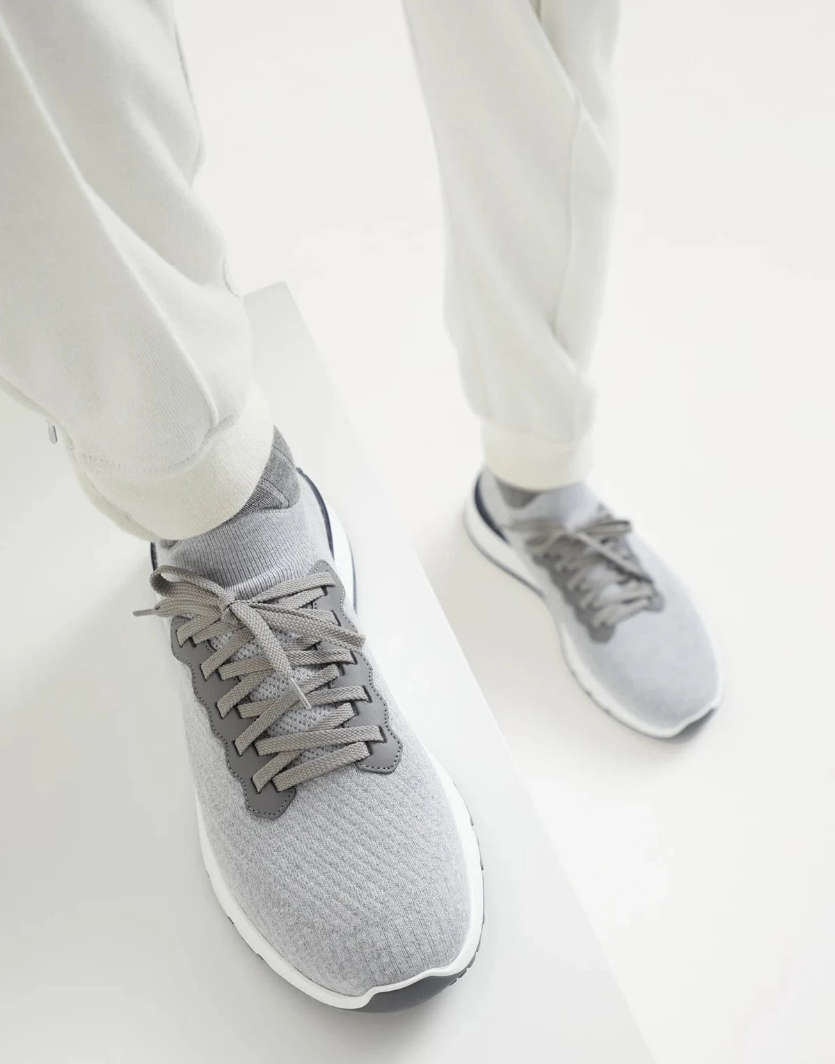 Brunello Cucinelli Cotton Knit Semi-Polished Leather Sneakers