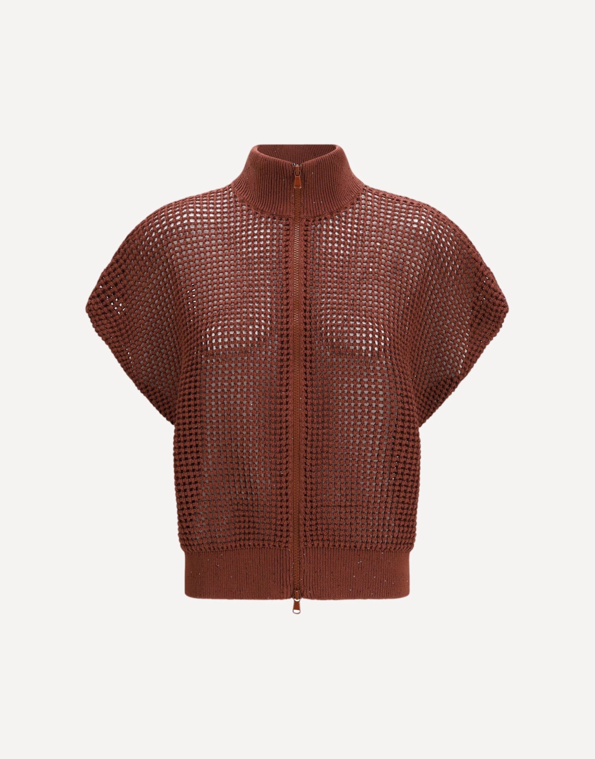 Brunello Cucinelli Cotton Mesh Cardigan With Dazzling Details