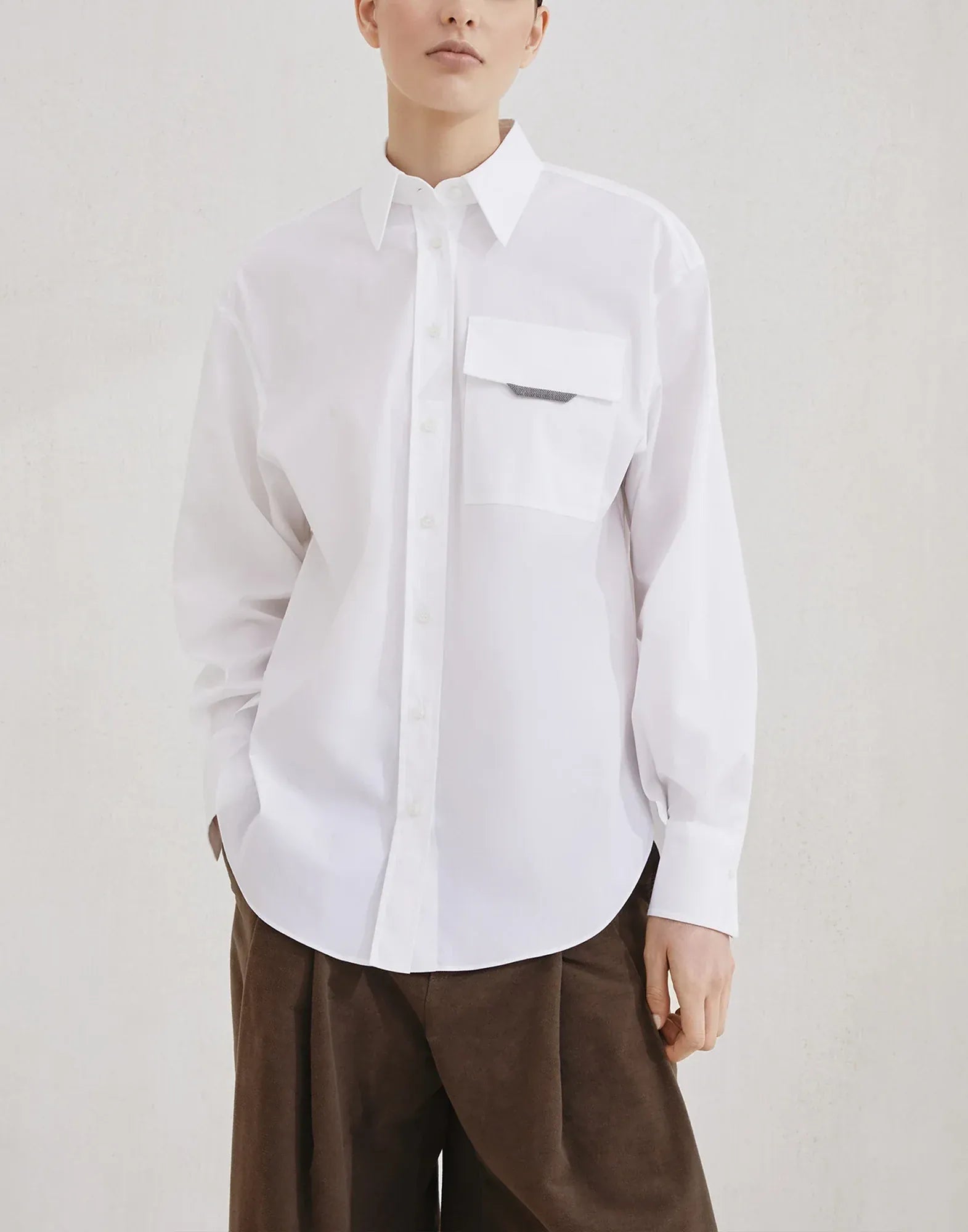 Brunello Cucinelli Cotton Shiny Flap Poplin Shirt