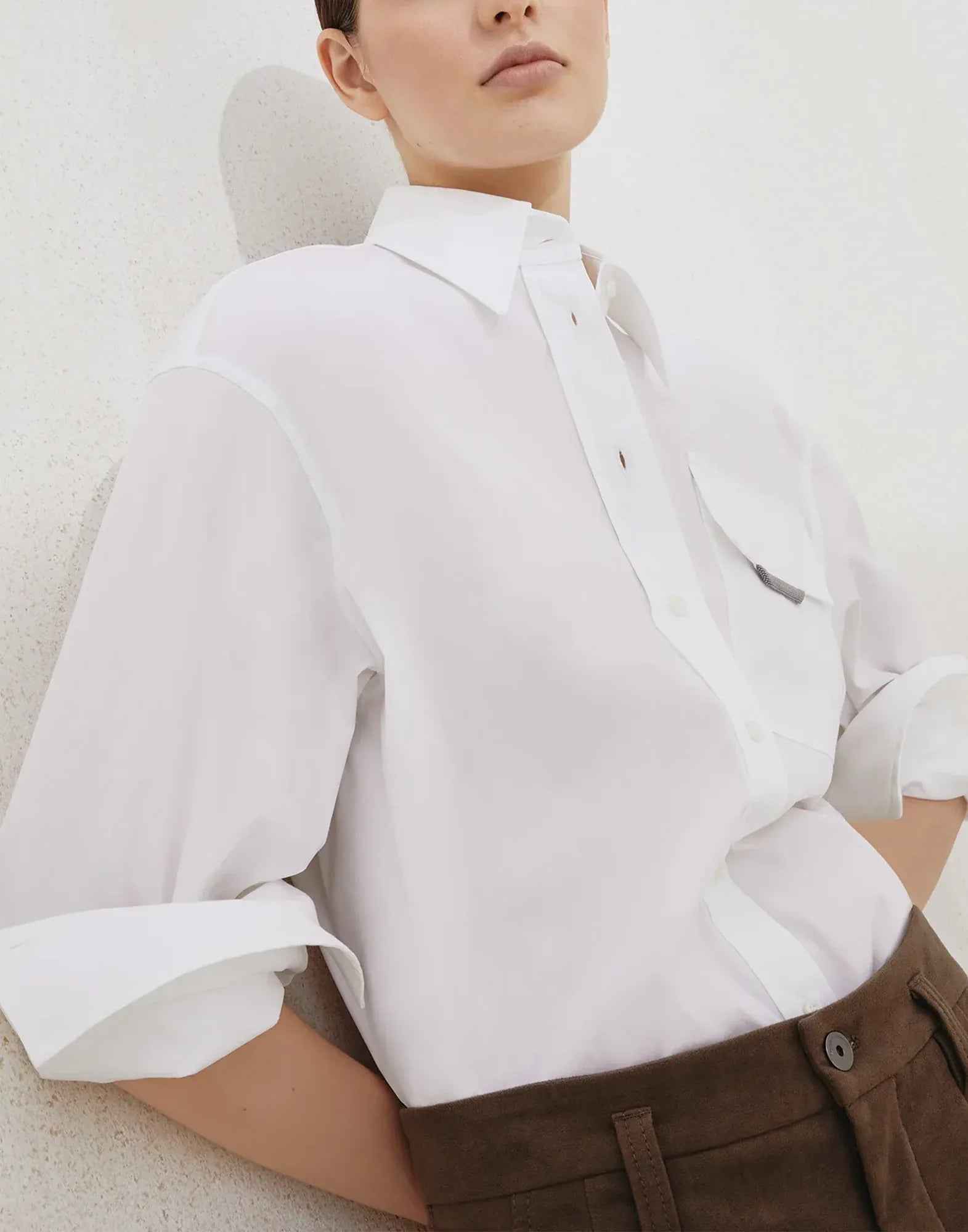 Brunello Cucinelli Cotton Shiny Flap Poplin Shirt