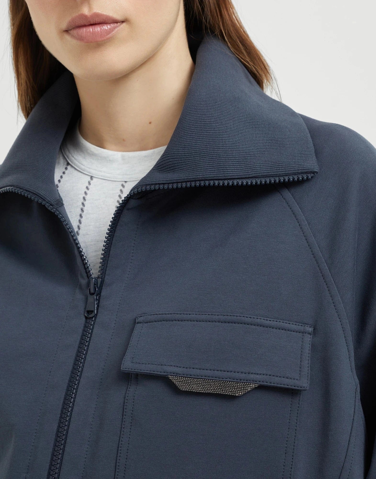 Brunello Cucinelli Cotton Shiny Flap Terry Zip-Up Sweatshirt