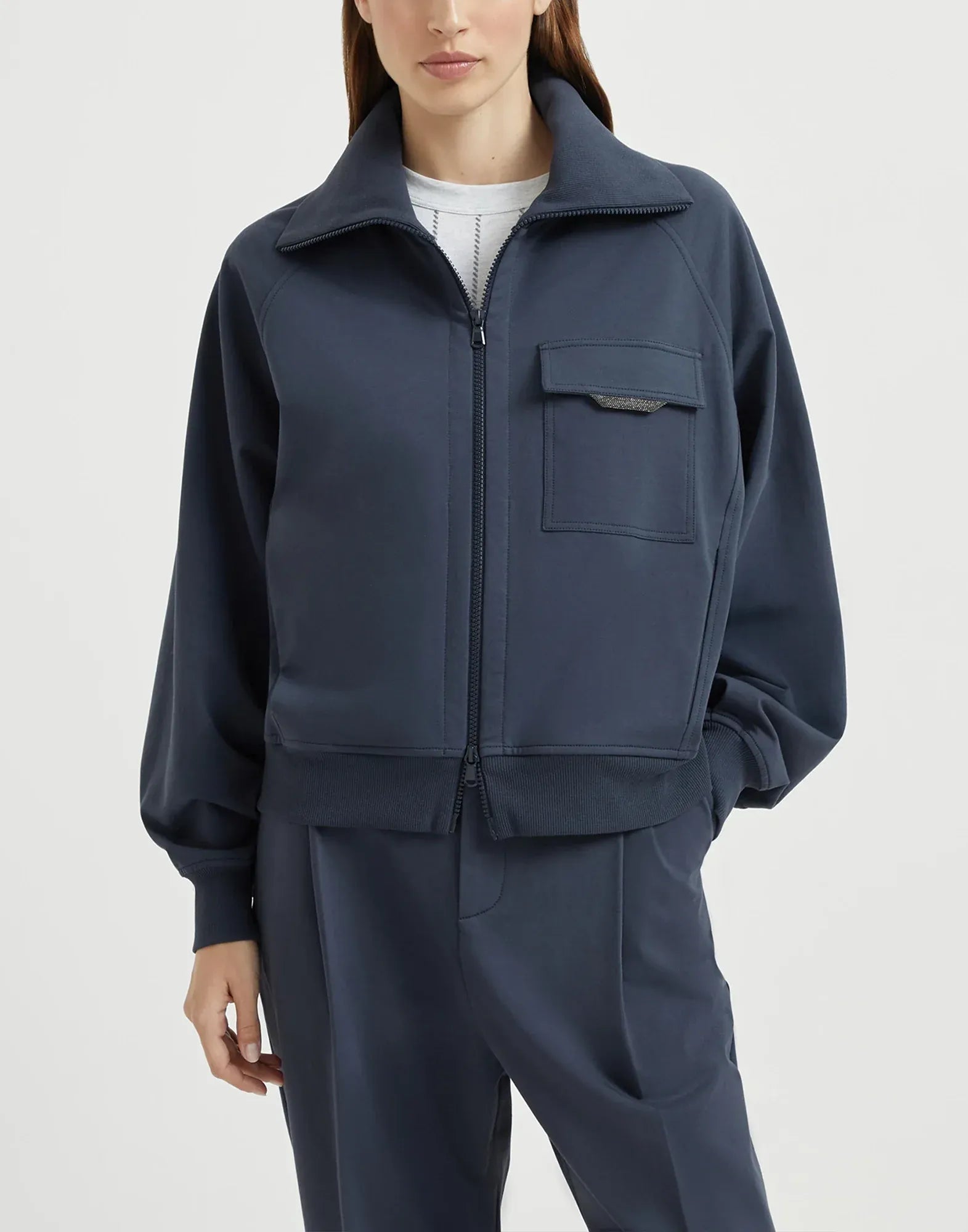 Brunello Cucinelli Cotton Shiny Flap Terry Zip-Up Sweatshirt