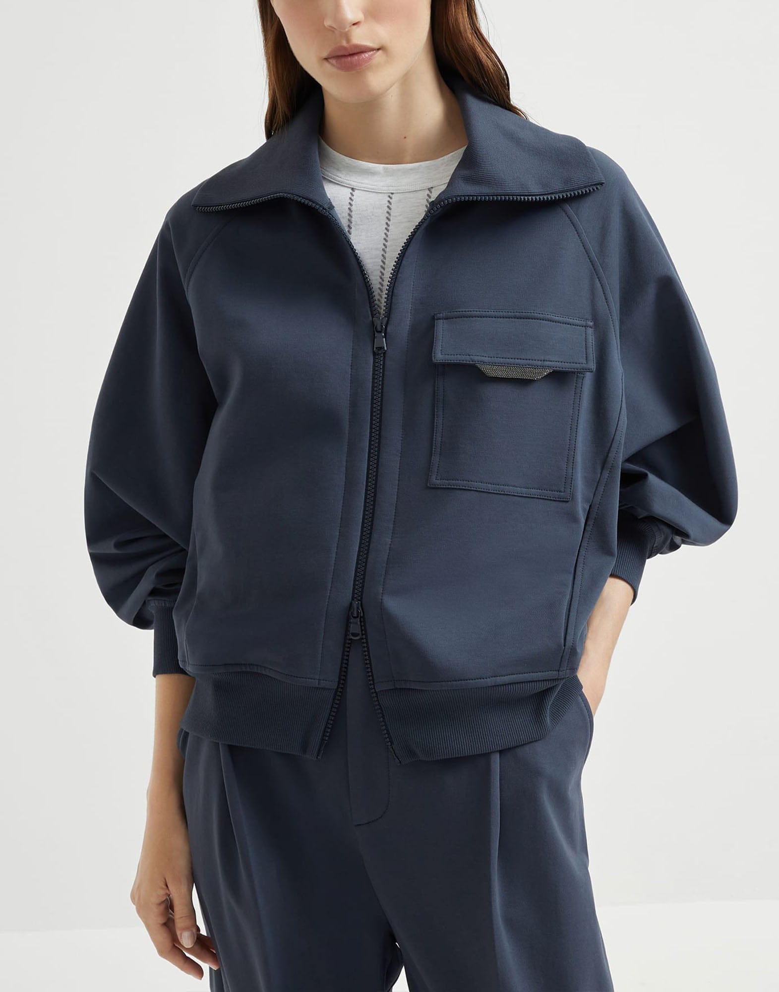 Brunello Cucinelli Cotton Shiny Flap Terry Zip-Up Sweatshirt