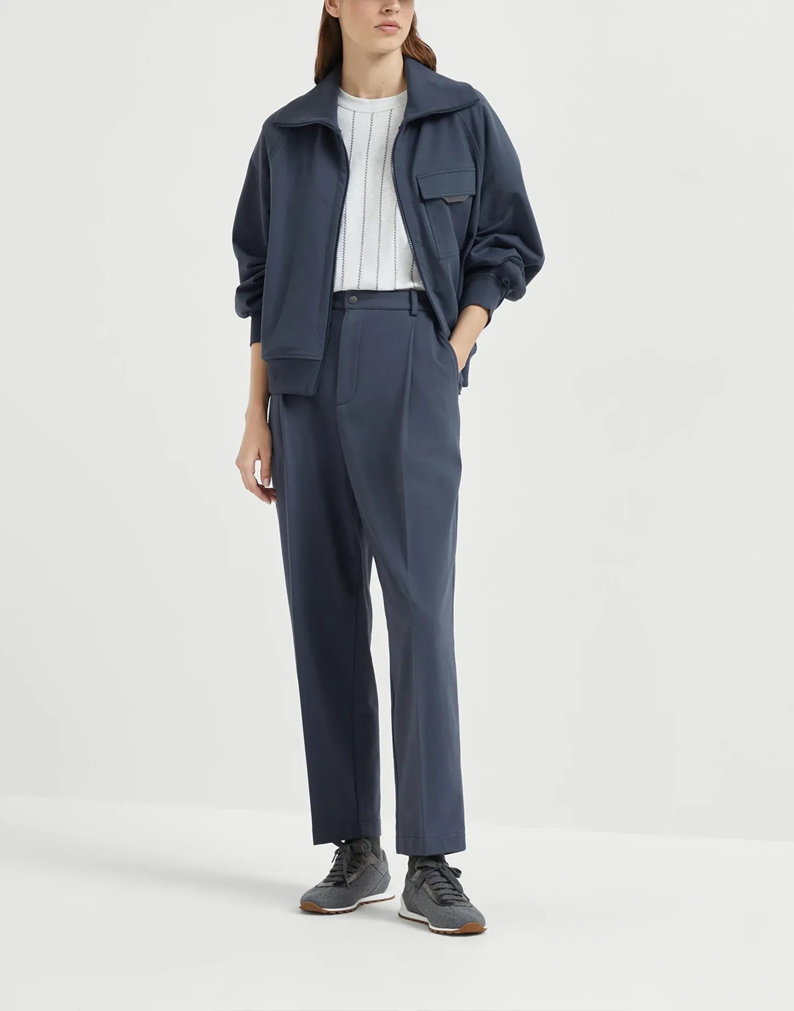 Brunello Cucinelli Cotton Shiny Flap Terry Zip-Up Sweatshirt