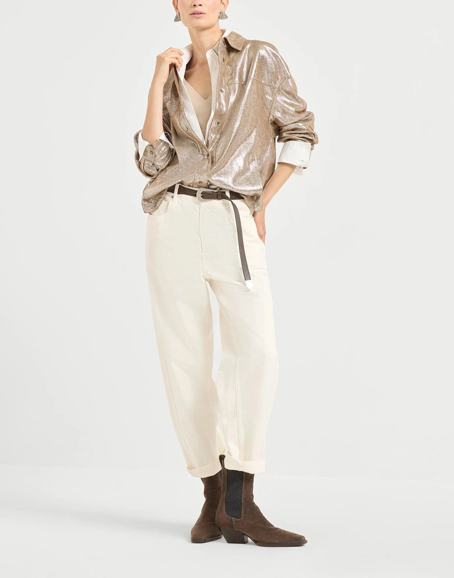 Brunello Cucinelli Cotton Shiny Straps Tank Top