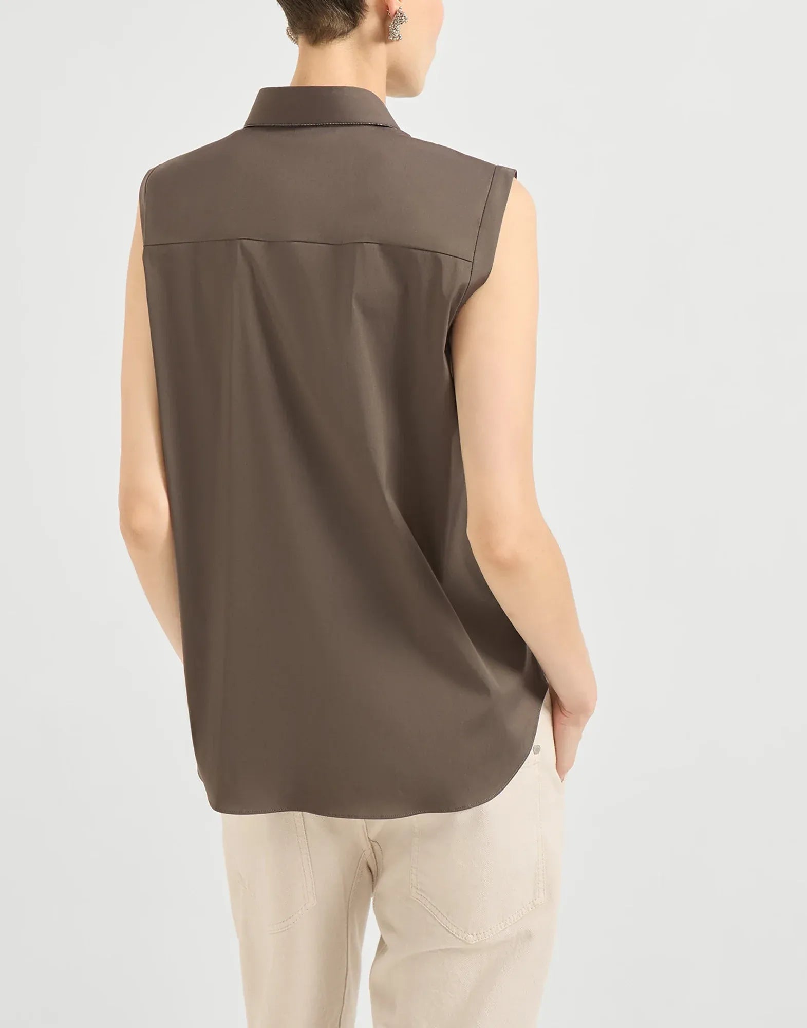 Brunello Cucinelli Cotton Shiny Trim Sleeveless Shirt