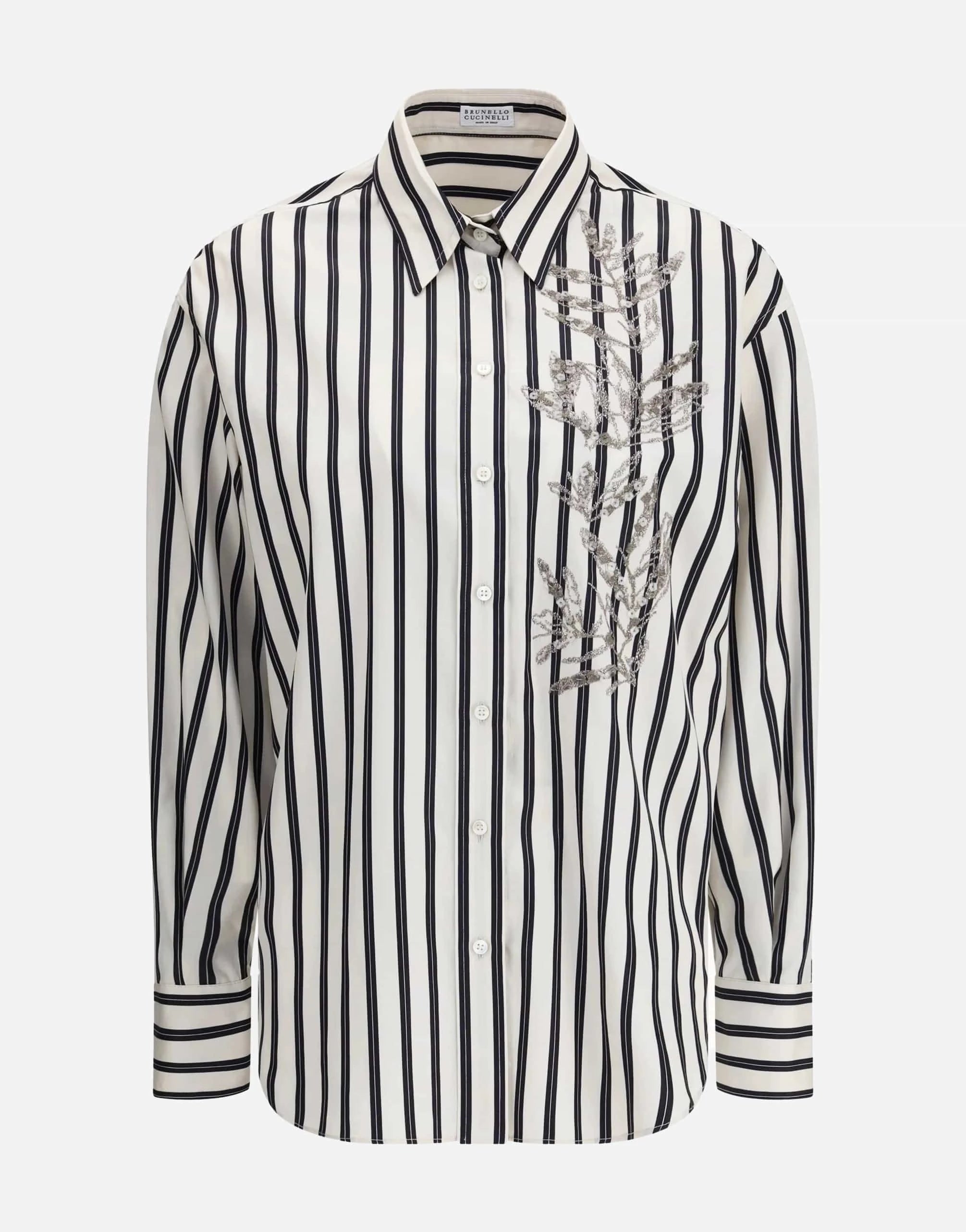 Brunello Cucinelli Cotton-Silk Flora Embroidery Shirt