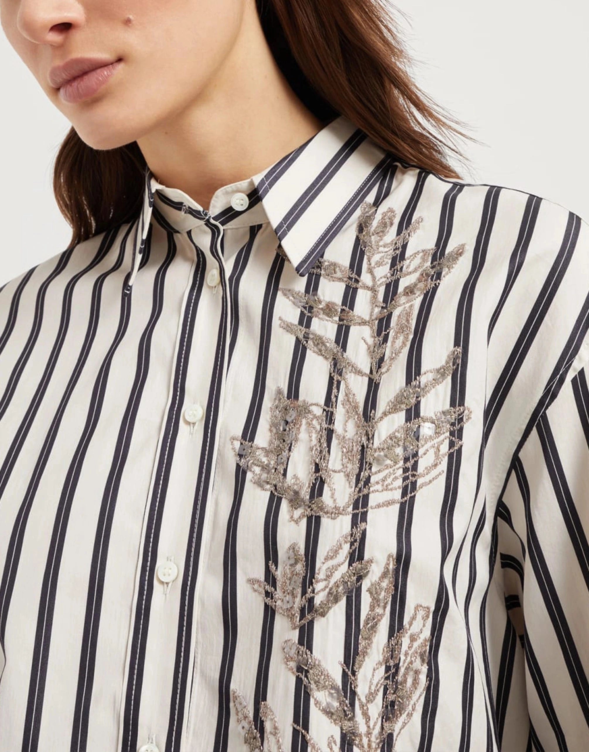 Brunello Cucinelli Cotton-Silk Flora Embroidery Shirt