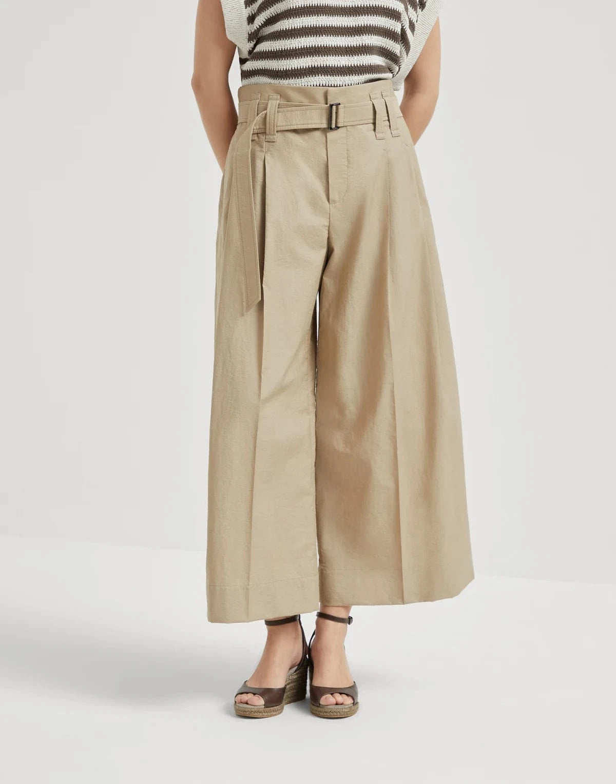 Brunello Cucinelli Cotton Twill Cropped Pleated Trousers