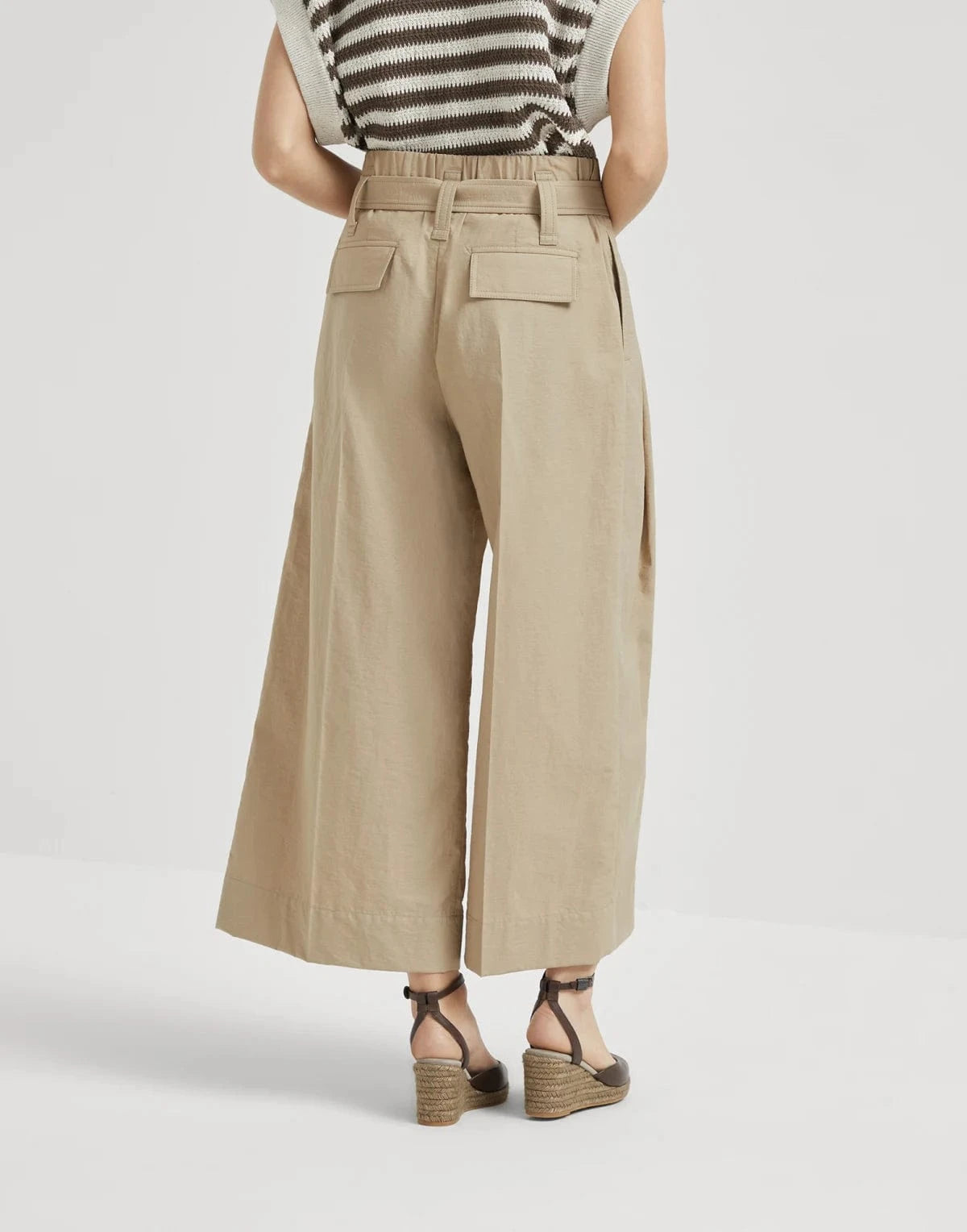 Brunello Cucinelli Cotton Twill Cropped Pleated Trousers