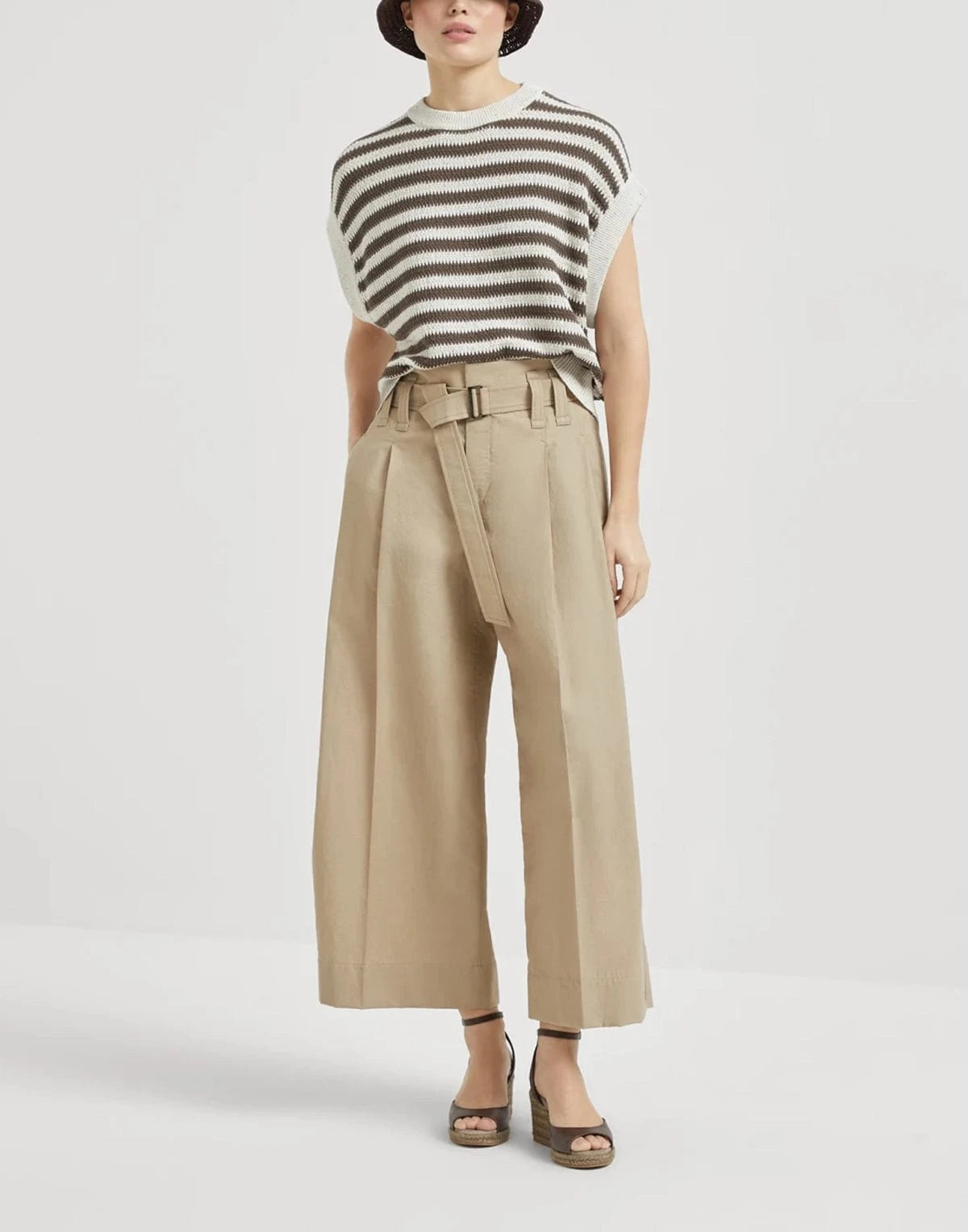 Brunello Cucinelli Cotton Twill Cropped Pleated Trousers