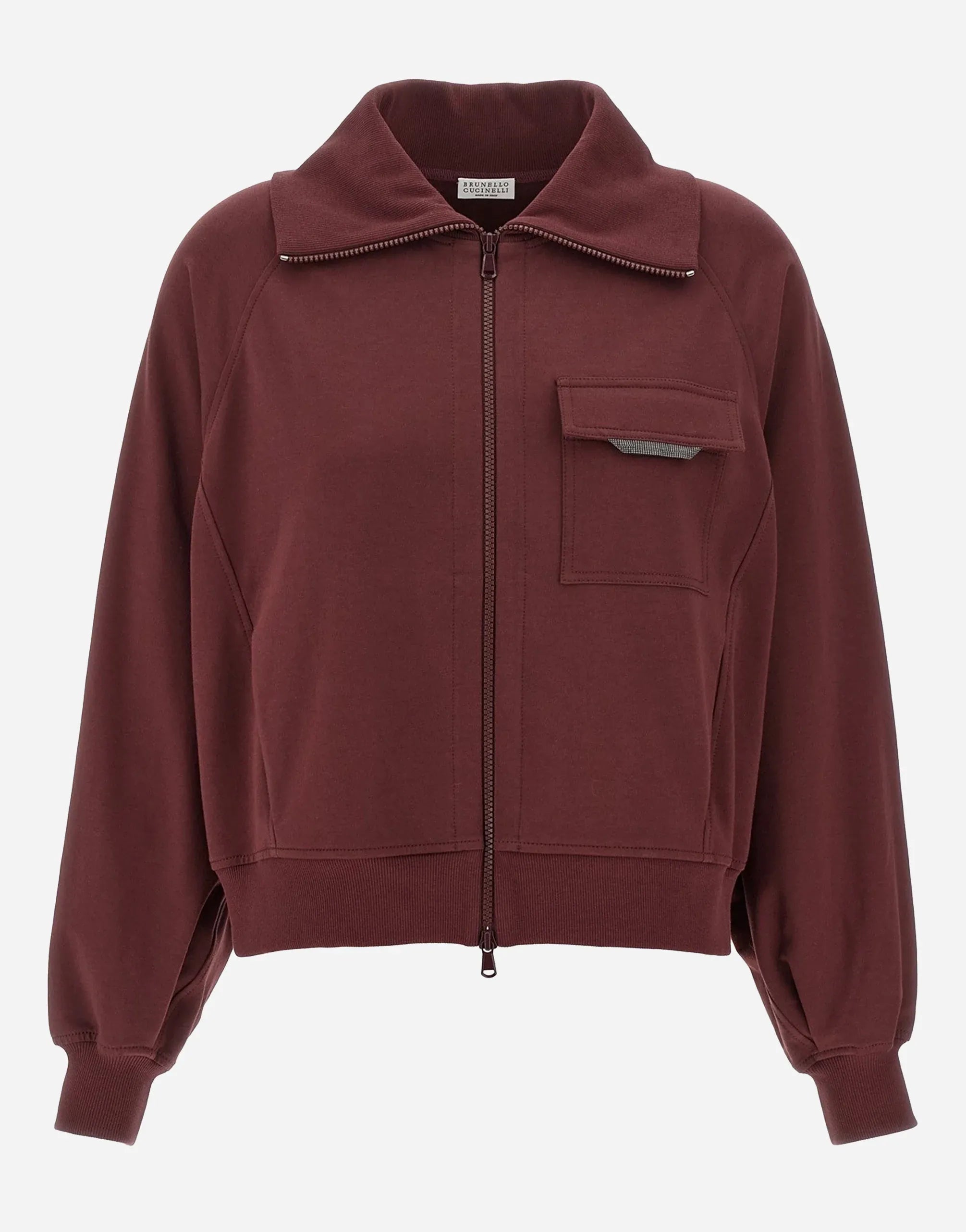 Brunello Cucinelli Cotton Zip-Up Shiny Flap Sweatshirt