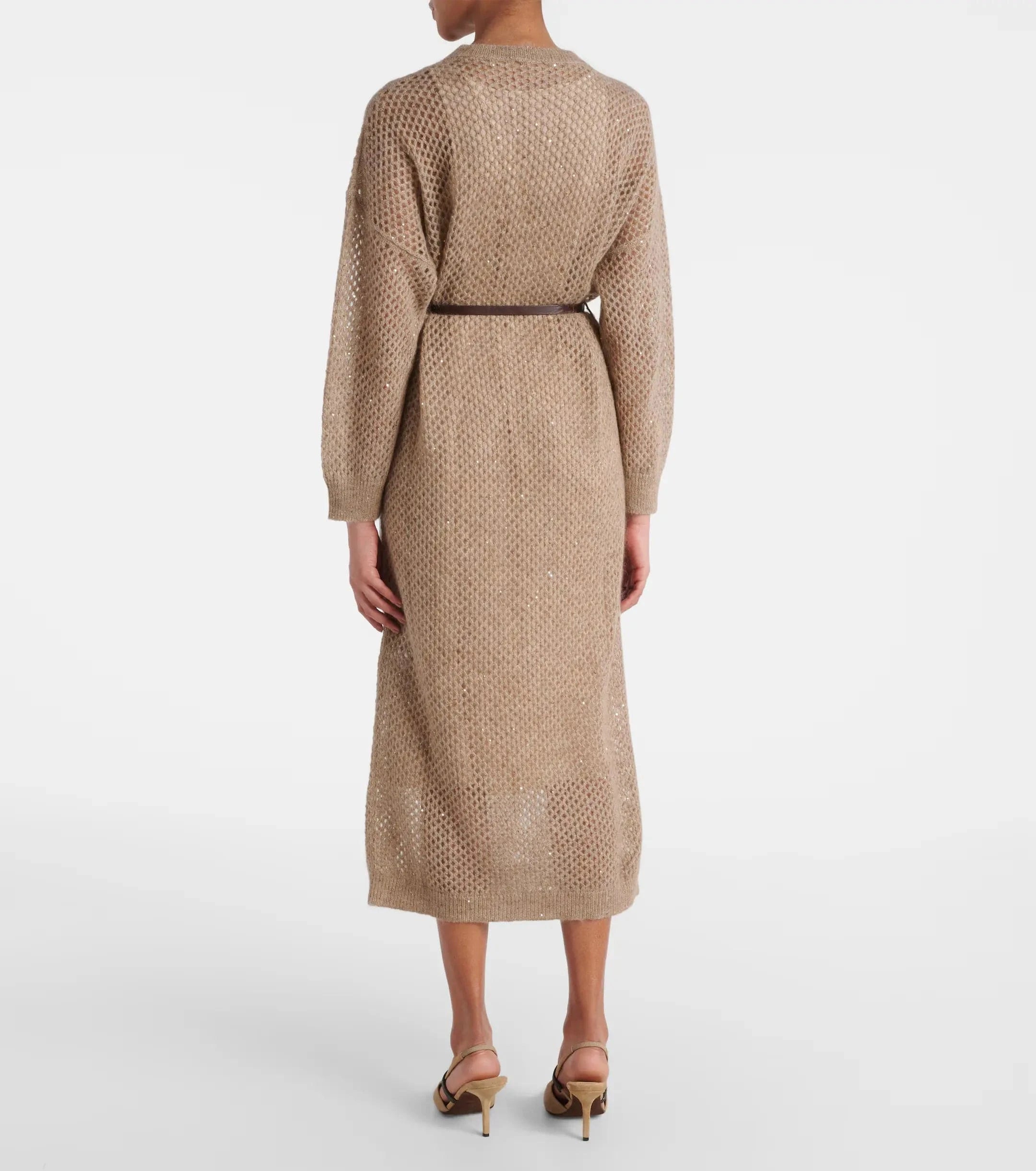 Brunello Cucinelli Dazzling Belted Midi Dress