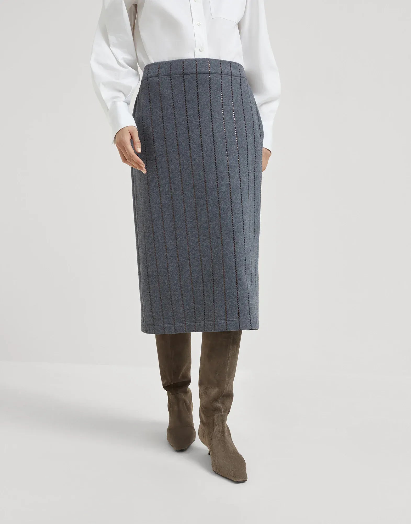 Brunello Cucinelli Dazzling Chalk Stripe Midi Skirt
