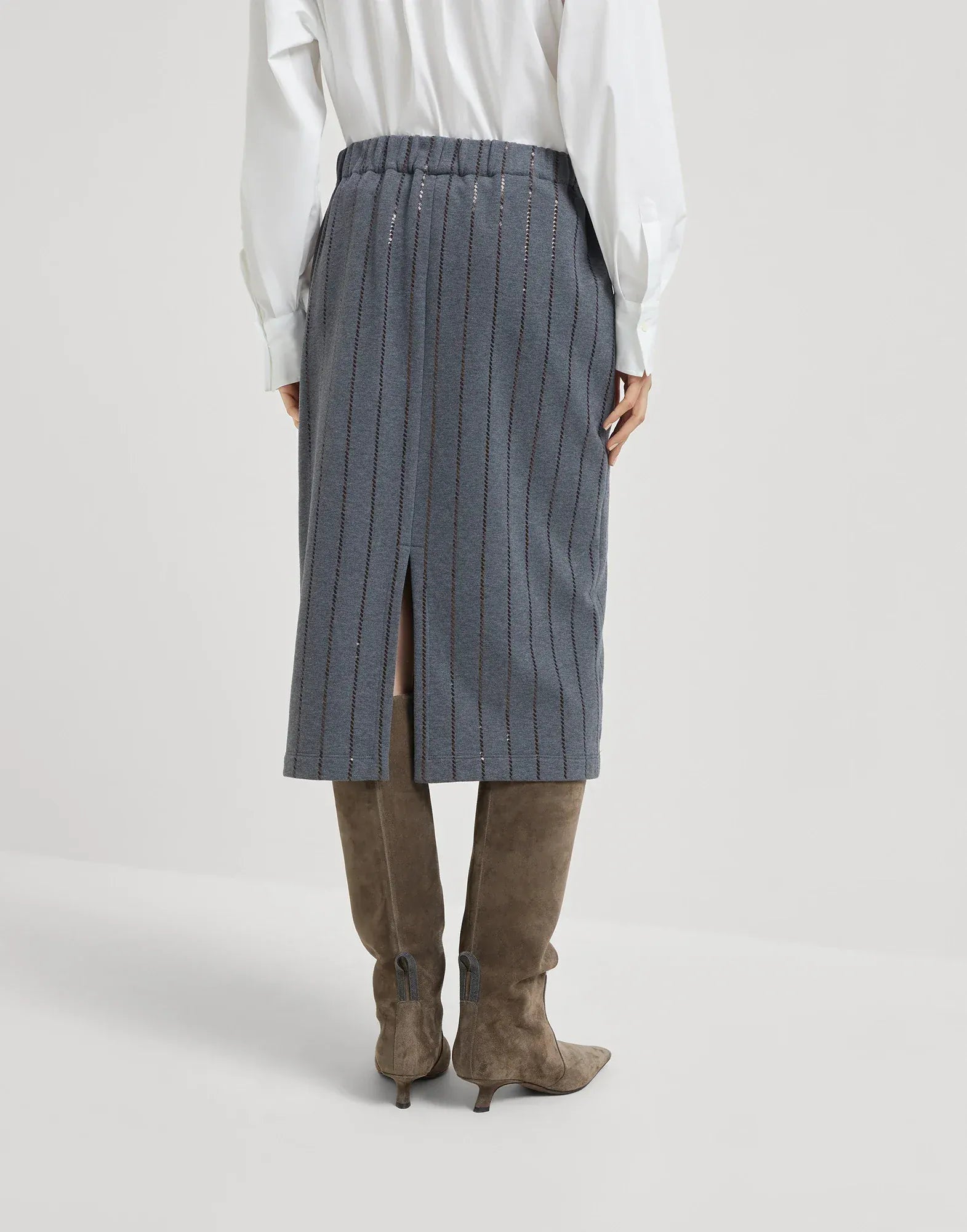 Brunello Cucinelli Dazzling Chalk Stripe Midi Skirt