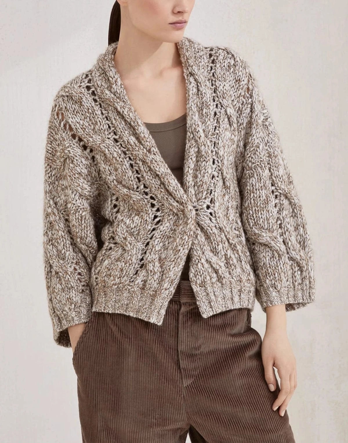Brunello Cucinelli Dazzling Chiné Cable Knit Cardigan