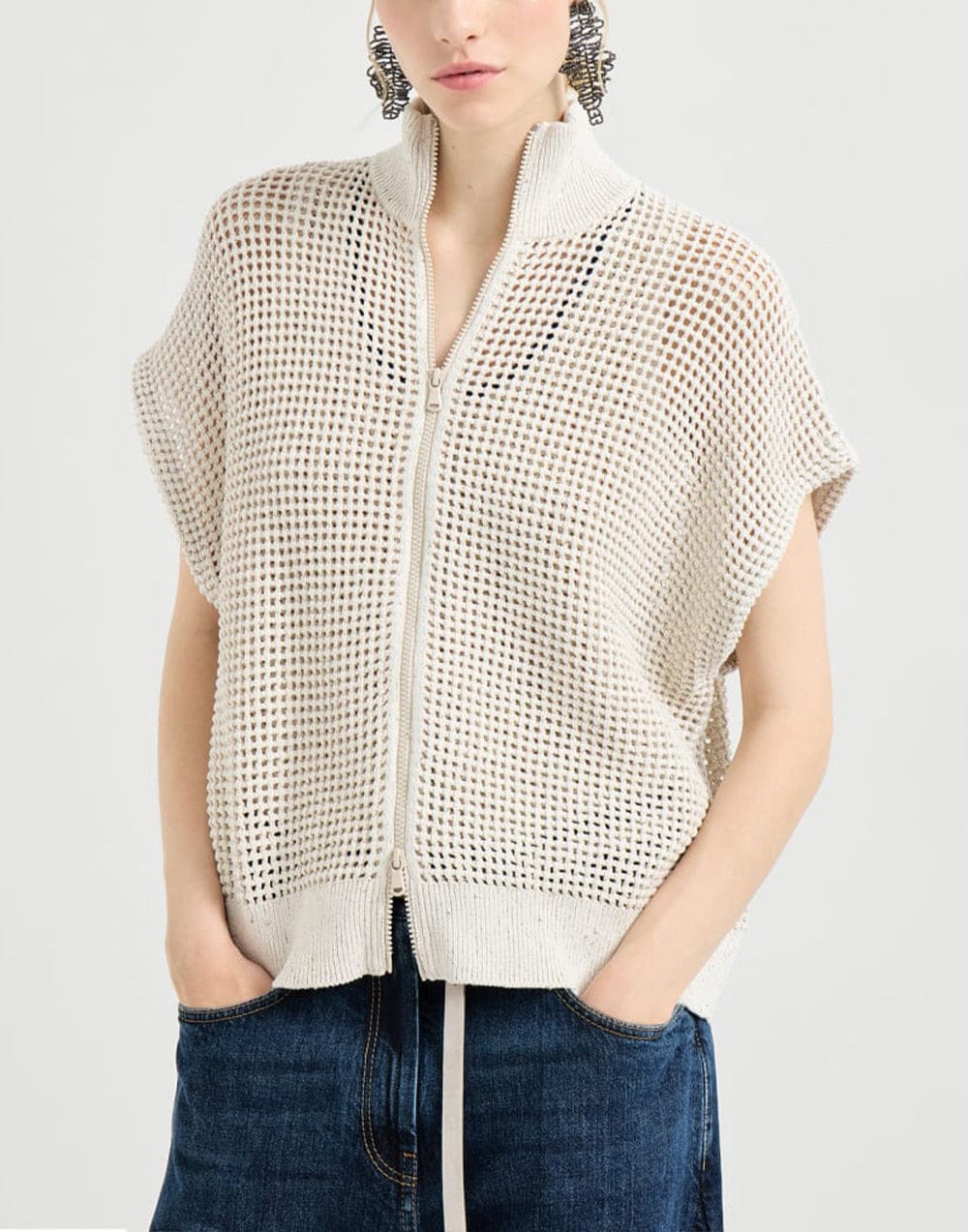 Brunello Cucinelli Dazzling Cotton Net Cardigan