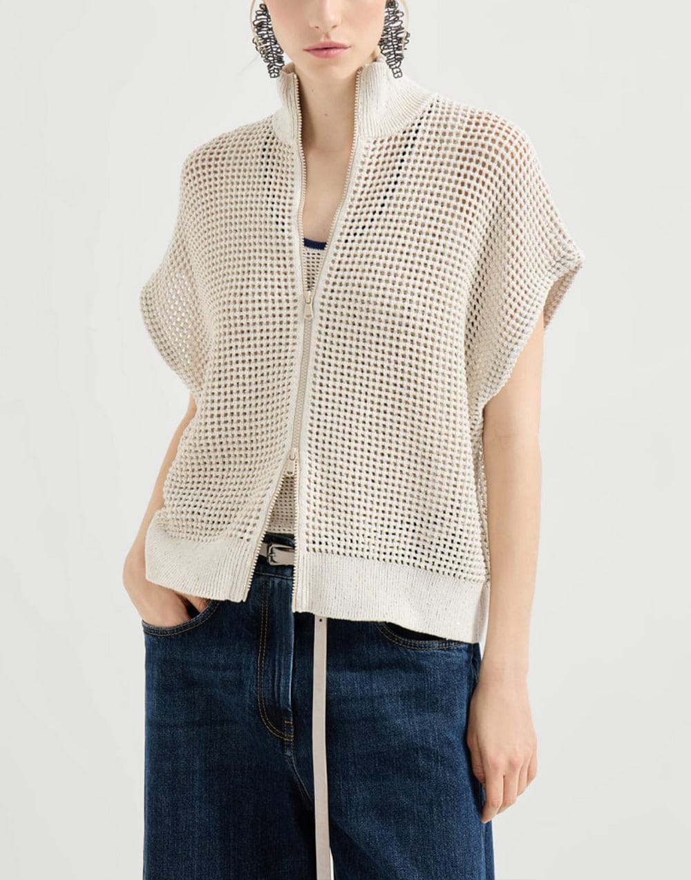 Brunello Cucinelli Dazzling Cotton Net Cardigan