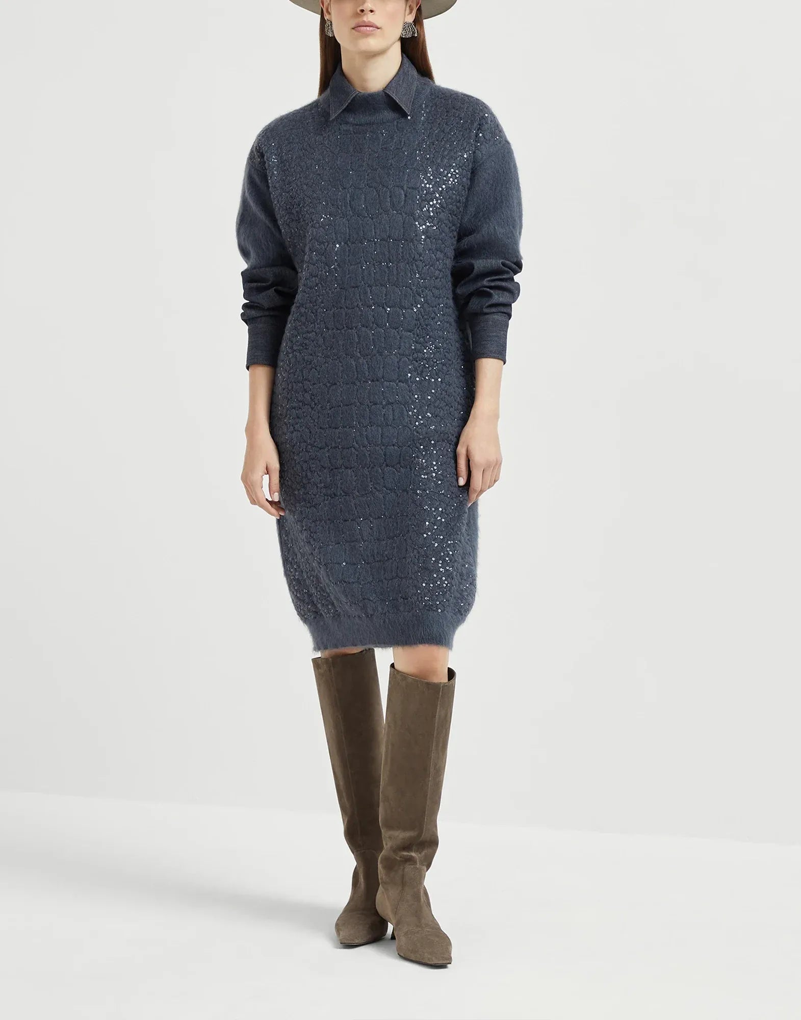 Brunello Cucinelli Dazzling Croc Motif Knit Dress