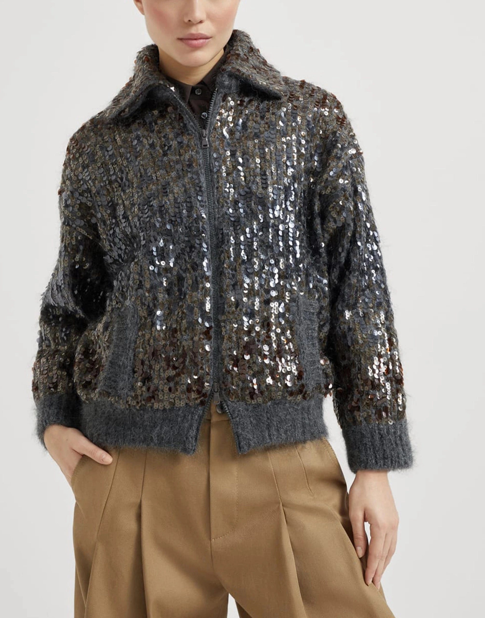Brunello Cucinelli Dazzling Dégradé Embroidery Cardigan