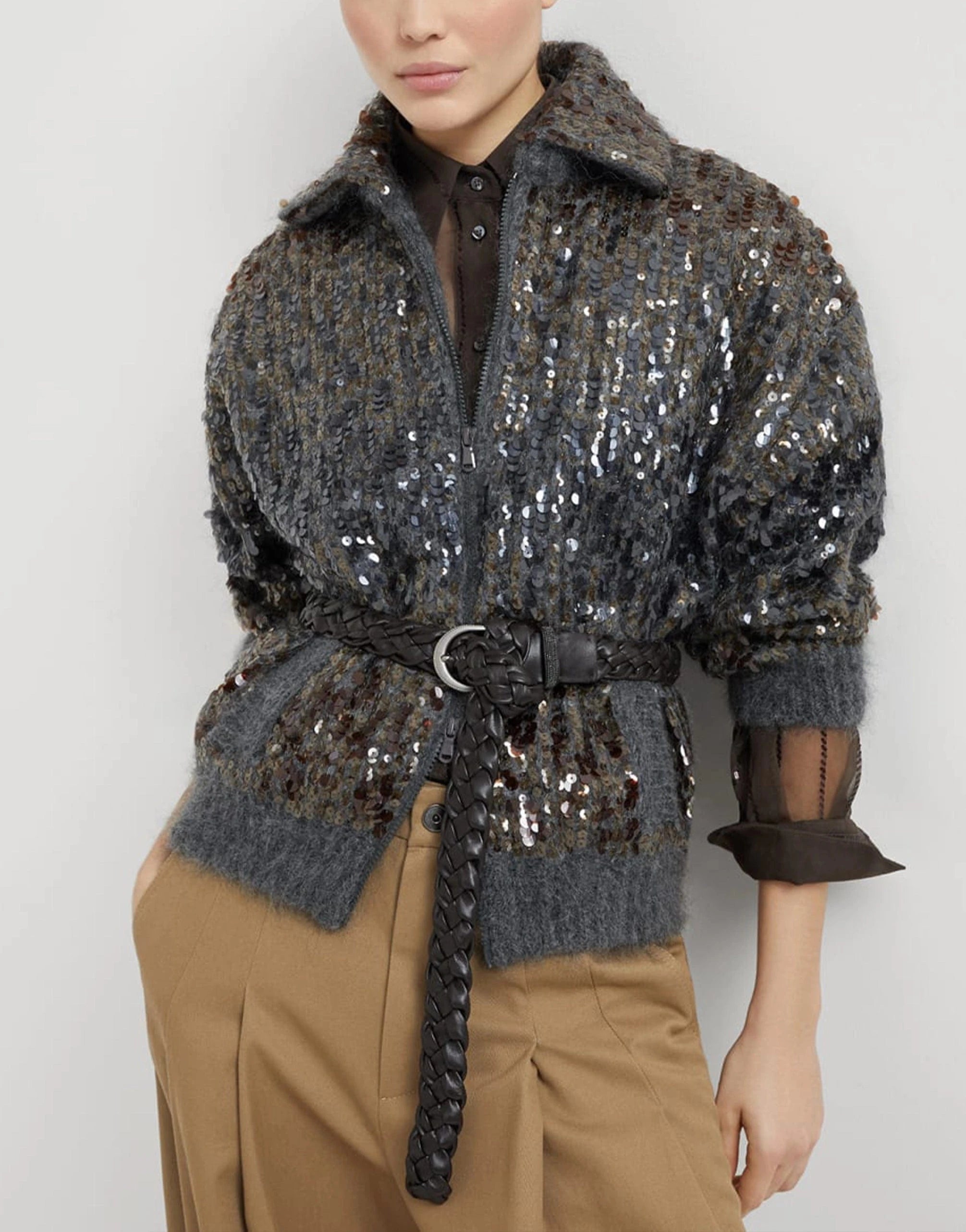 Brunello Cucinelli Dazzling Dégradé Embroidery Cardigan