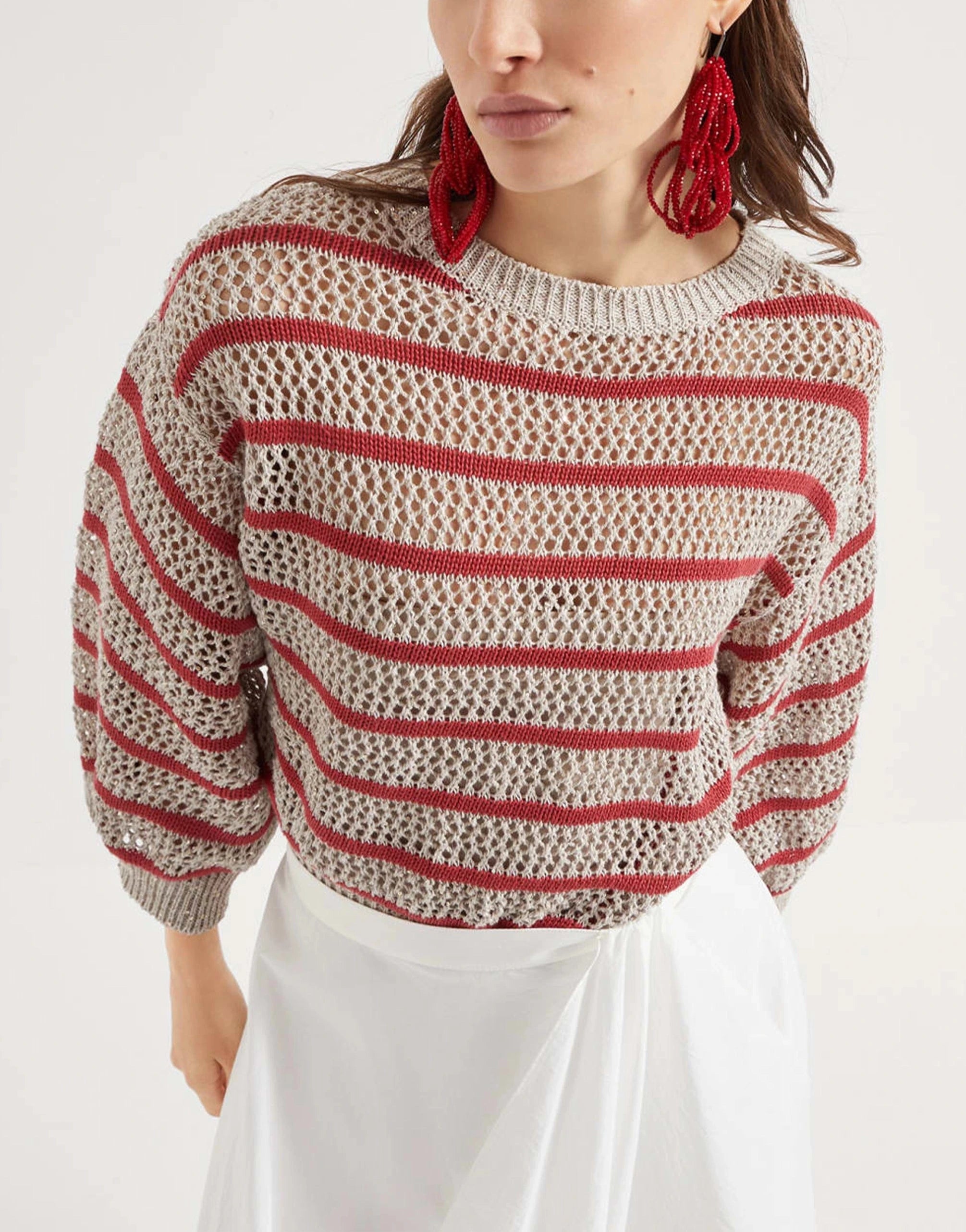 Brunello Cucinelli Dazzling Striped Net Sweater