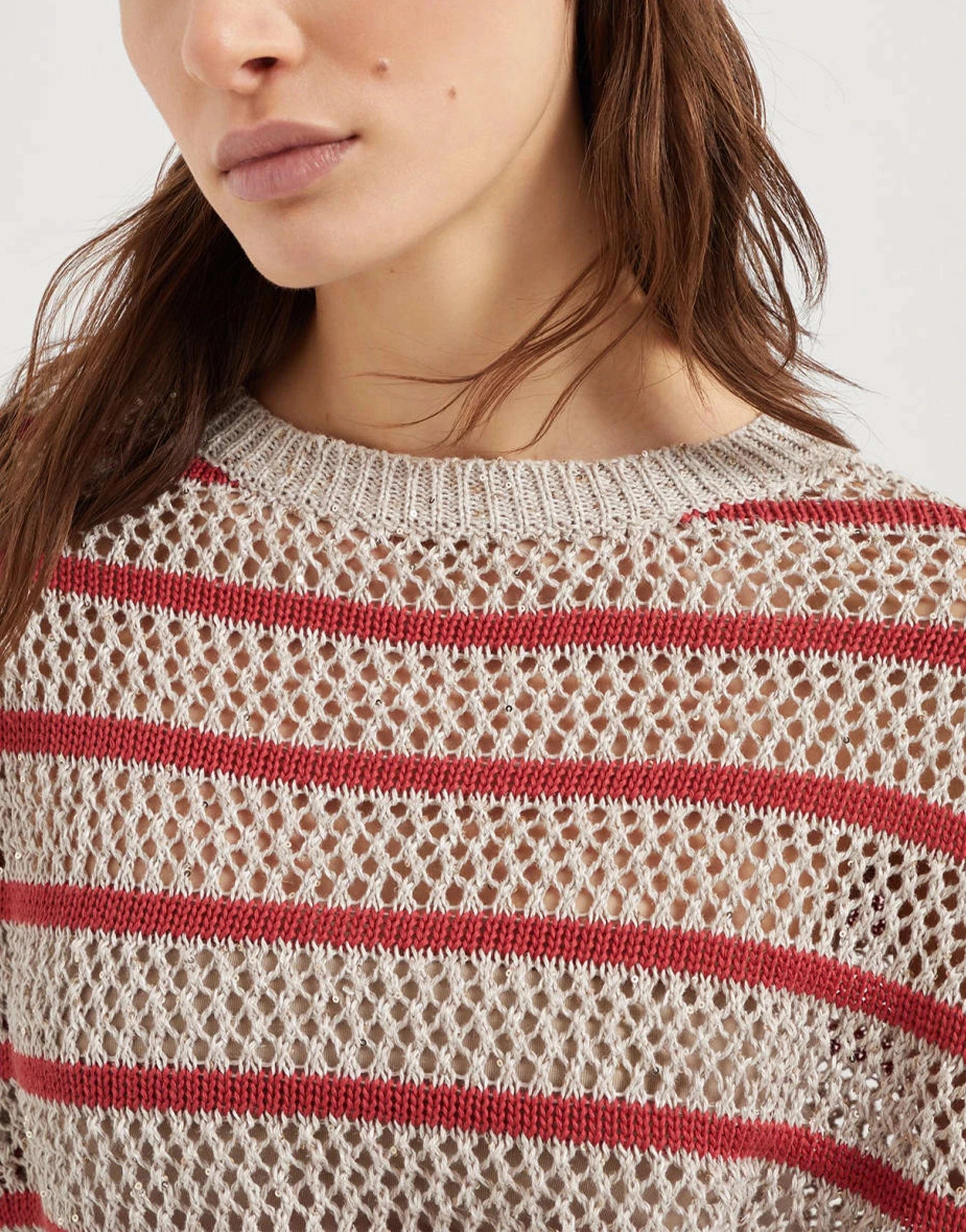 Brunello Cucinelli Dazzling Striped Net Sweater
