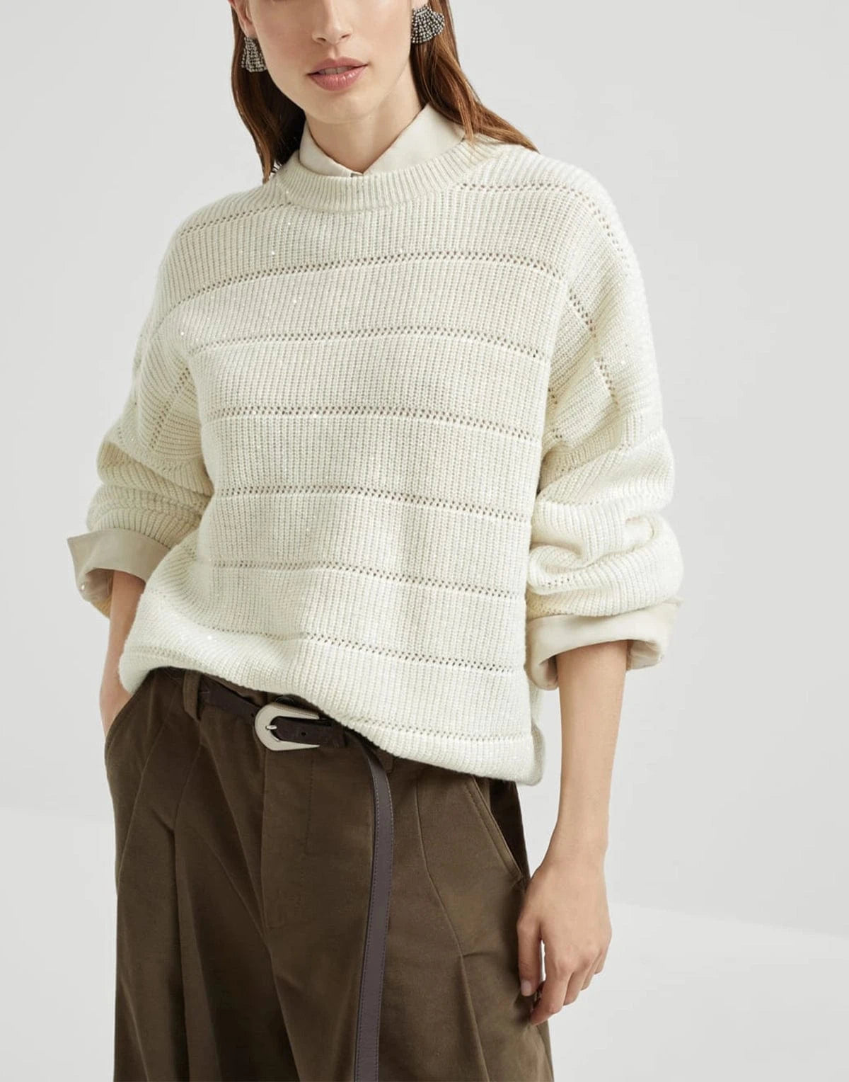 Brunello Cucinelli Dazzling Striped Ribbed Sweater