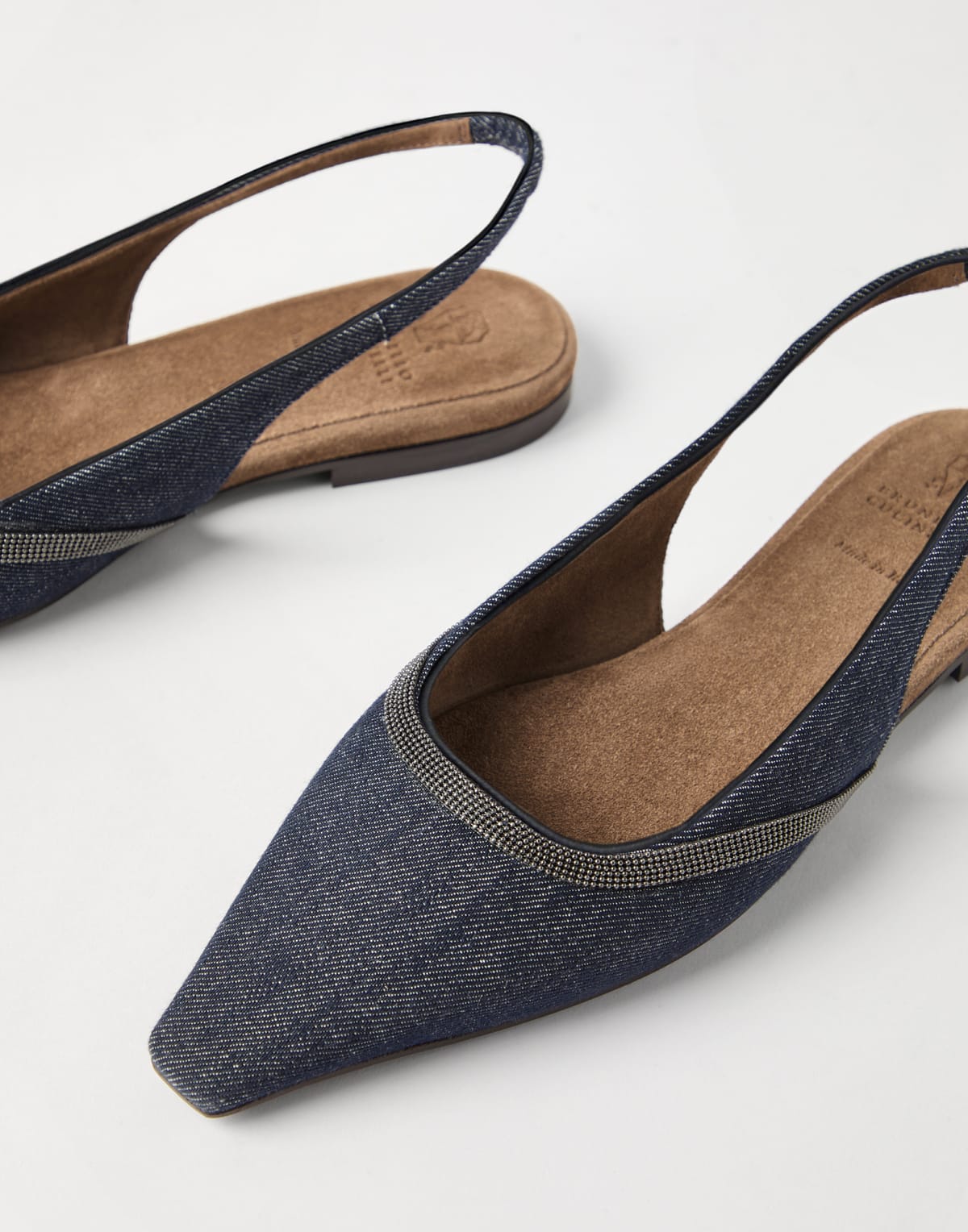 Brunello Cucinelli Denim-Effect Twill Slingback Flats