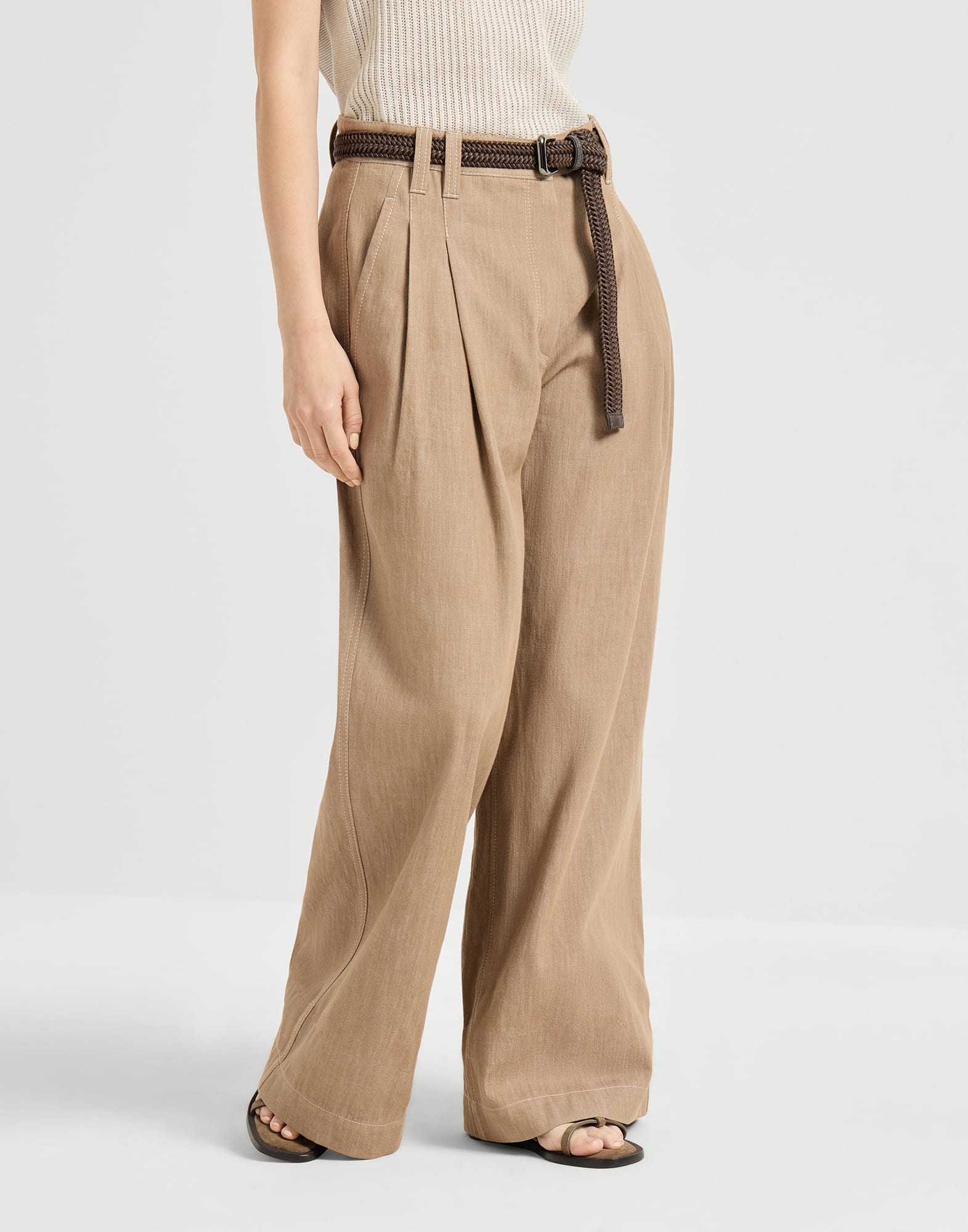 Brunello Cucinelli Denim-Effect Twill Wide Trousers