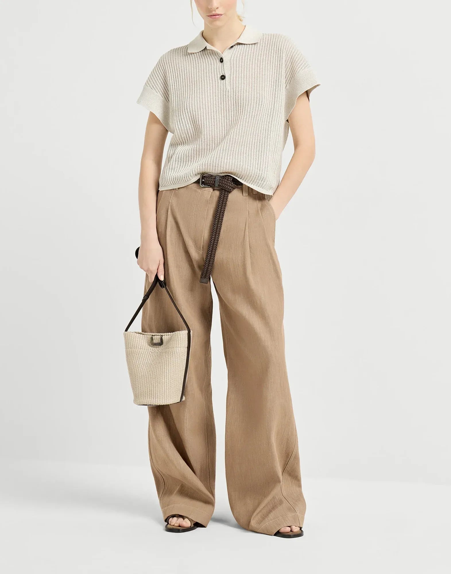 Brunello Cucinelli Denim-Effect Twill Wide Trousers